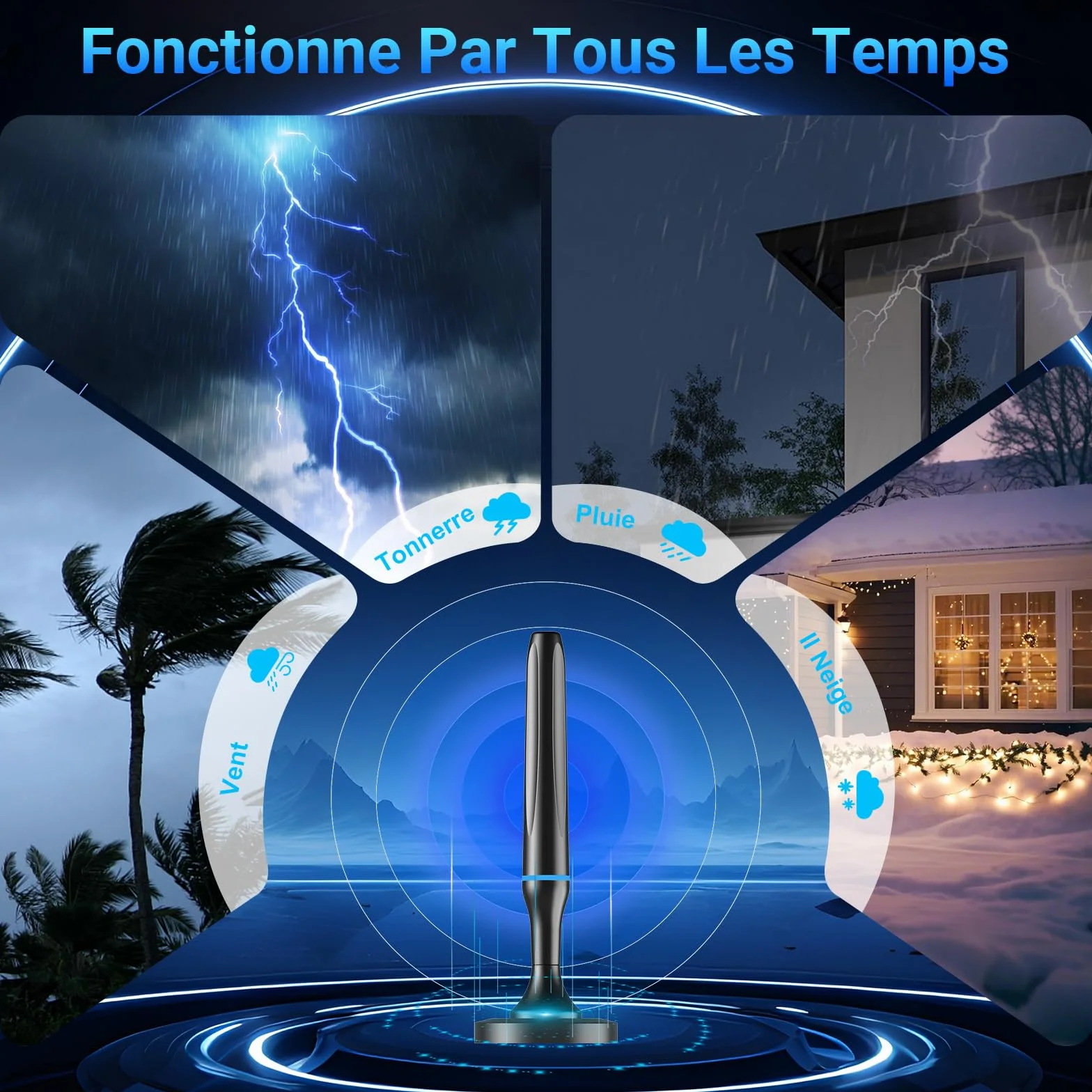 Antenne TV Intérieur Puissante TNT HD, 2026 Puissante Antenne TV Intérieur de Base magnétique puissante - 80km Réception Longue Portée à 360°, Compatible avec Portable 4K 1080P et Tous Les TVs (Bleu)