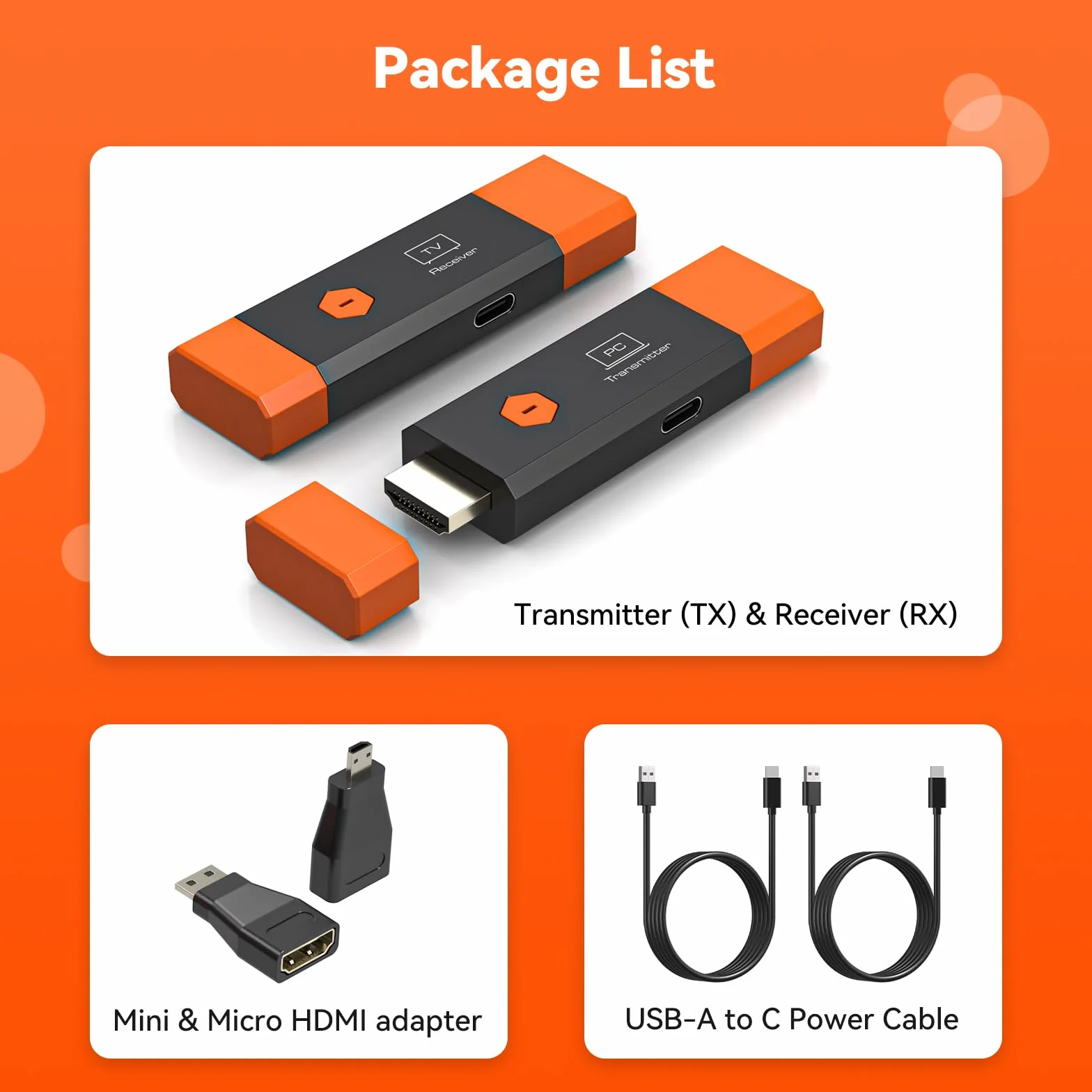 Transmetteur & Récepteur HDMI sans Fil 4K – Double Bande 5.8G, Portée 50 m, Multi-écran (1 RX), Plug & Play, Entrée 4K Sortie 1080p avec EDID (1pcs)