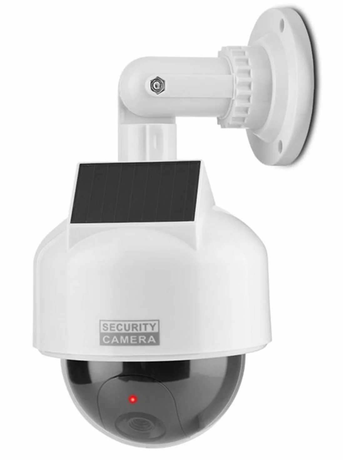 O&W Security Caméra de Surveillance Solaire Professionnelle Speed Dome Dummy Fake factice - Caméra de Surveillance d'extérieur - avec Objectif et lumière LED Rouge - Surveillance des Marchandises