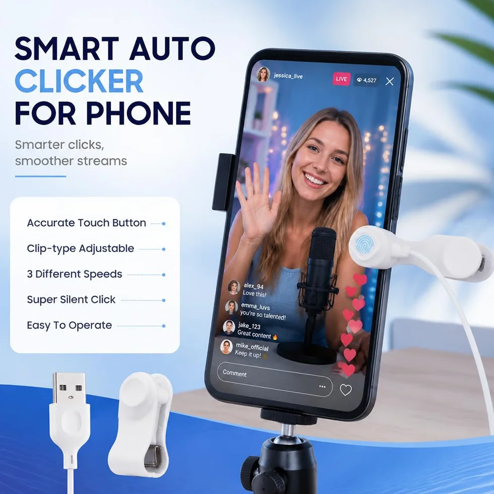 Auto Clicker à 3 Vitesses, Screen Clicker, Tapoteur Automatique Compatible avec Téléphones Portables et Tablettes, Self Clicker pour Interaction à l’Écran, Ventes Flash et Jeux Automatiques