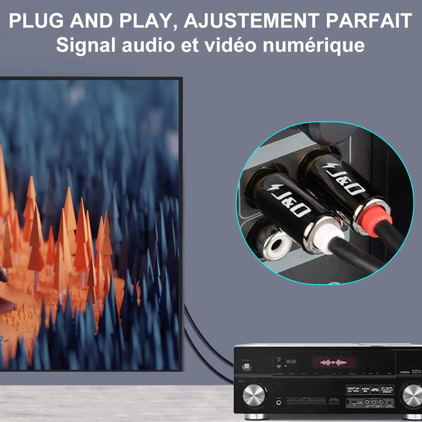 J&D 6,35 mm à 2RCA Câble, RCA Câble Plaqué Or Coquille de Cuivre Heavy Duty 6,35mm (1/4 Pouce) Mâle TRS à 2 RCA Mâle Adaptateur Audio Stéréo RCA Câble, 0.9 Meter