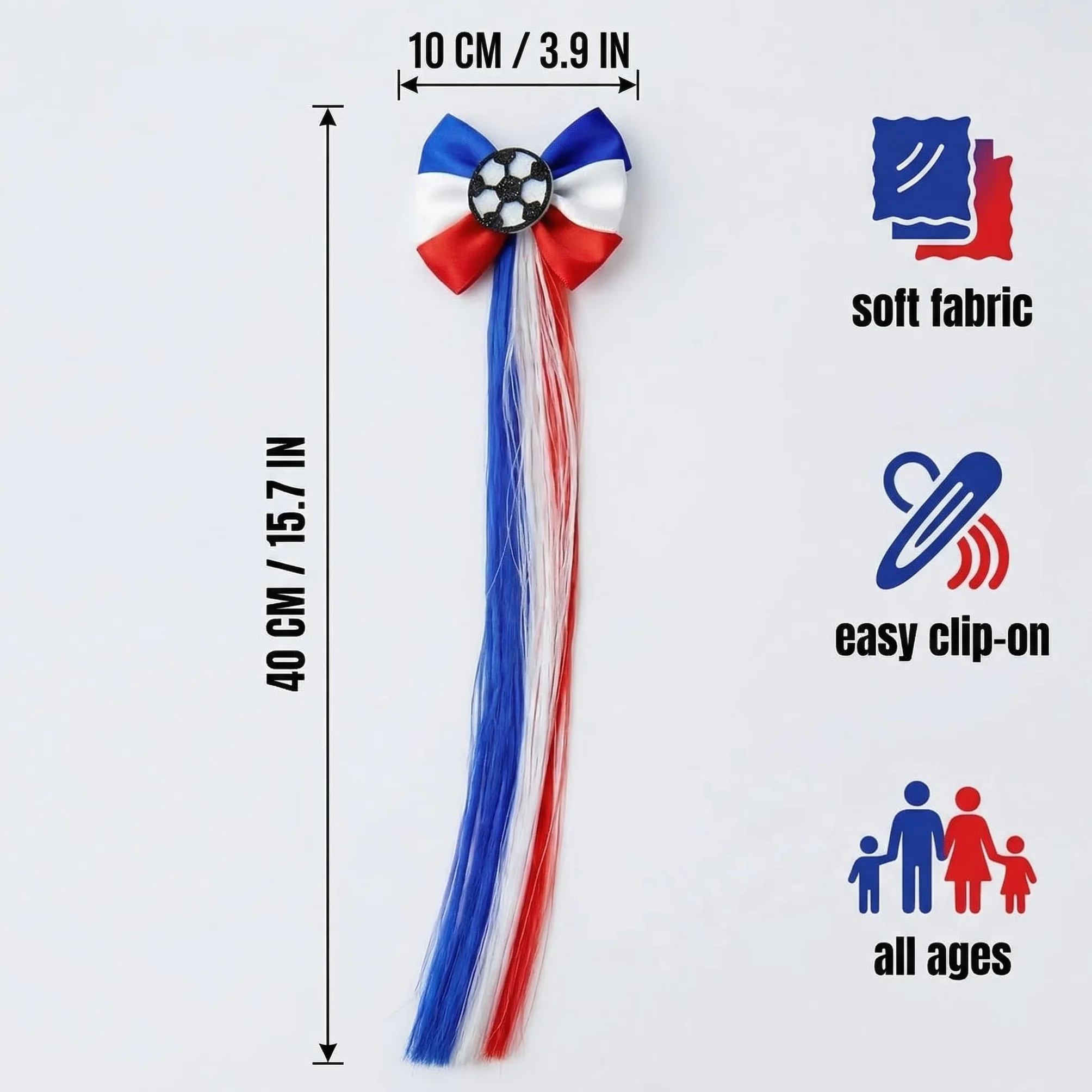 Accessoire Cheveux Fille Bleu Blanc Rouge Foot, Décoration Photo Supporters Football