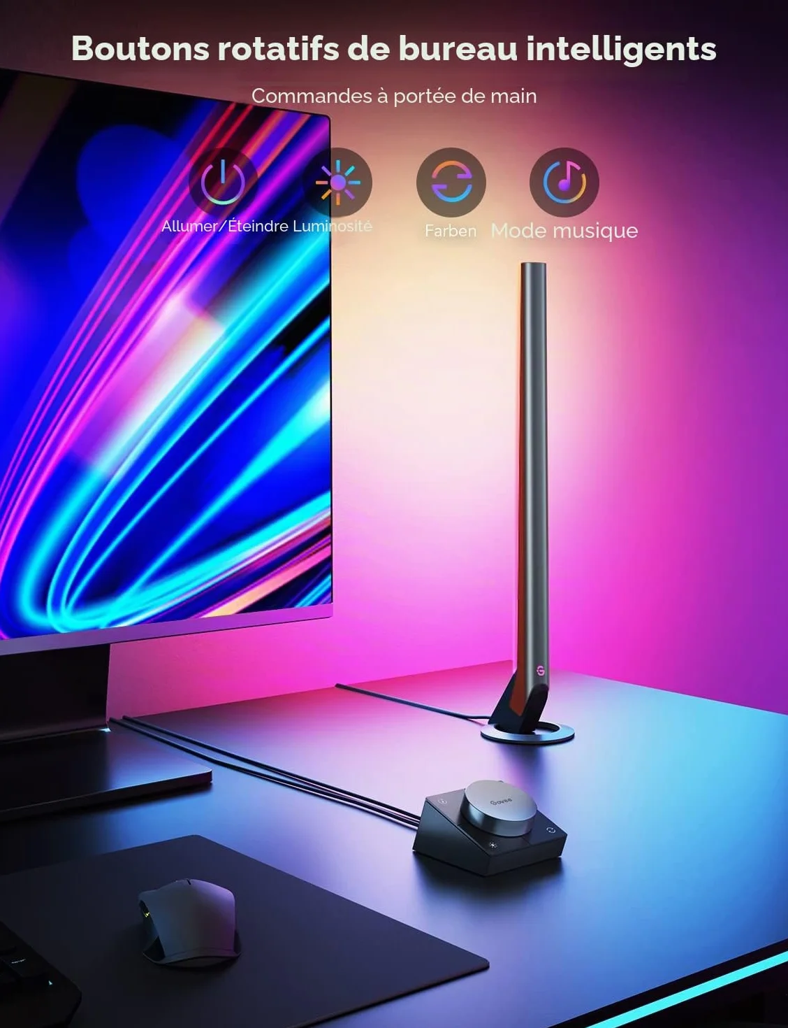 Govee RGBIC 42cm Gaming Lightbar pour PC avec synchronisation musique et contrôle APP, compatible Alexa Google Assistant
