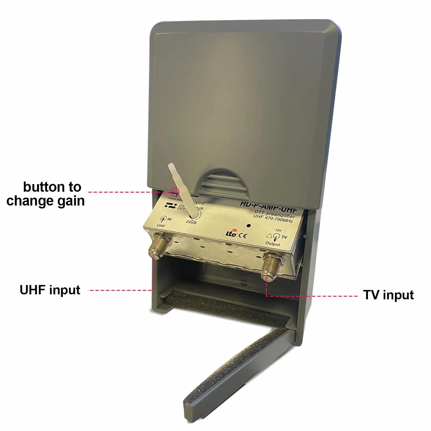 LEYF Preamplificateur TV/Gain réglable 15-38 dB/Amplificateur Antenne TV/Ampli pour TNT HD Signal UHF 470-790MHz