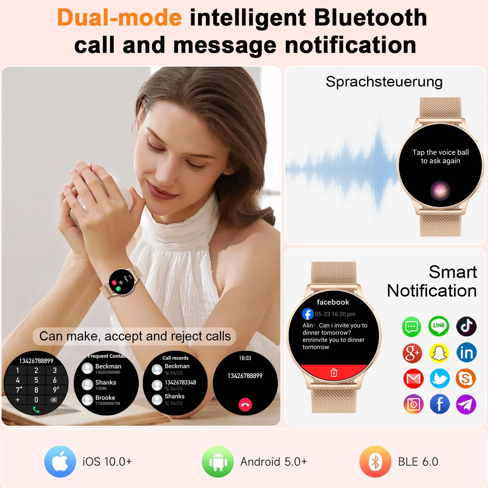 Montre Connectée Femme Appel Bluetooth 1.32" Smartwatch Fréquence Cardiaque SpO2 Sommeil 120+ Modes Sport IP68 Étanche Fitness Podomètre Compatible Android iOS