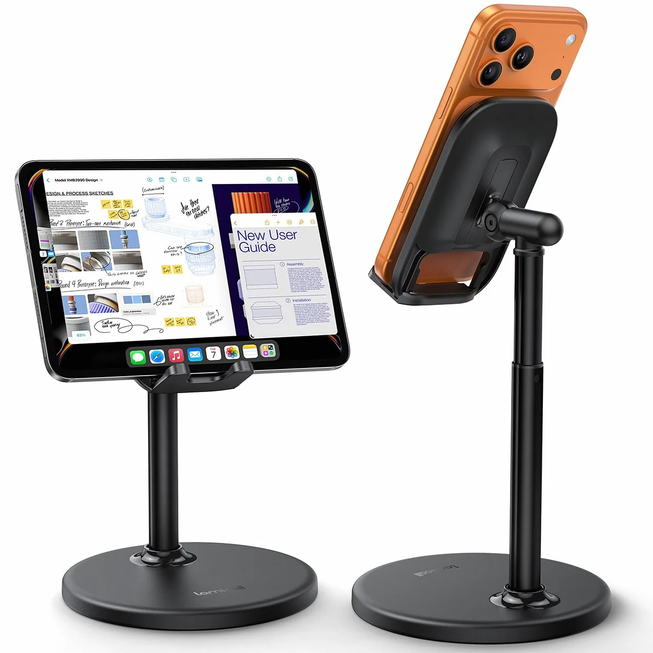 Lamicall Support Téléphone Bureau Réglable, Porte Téléphone avec Base Métallique Stable pour iPhone Android Smartphone Tablette