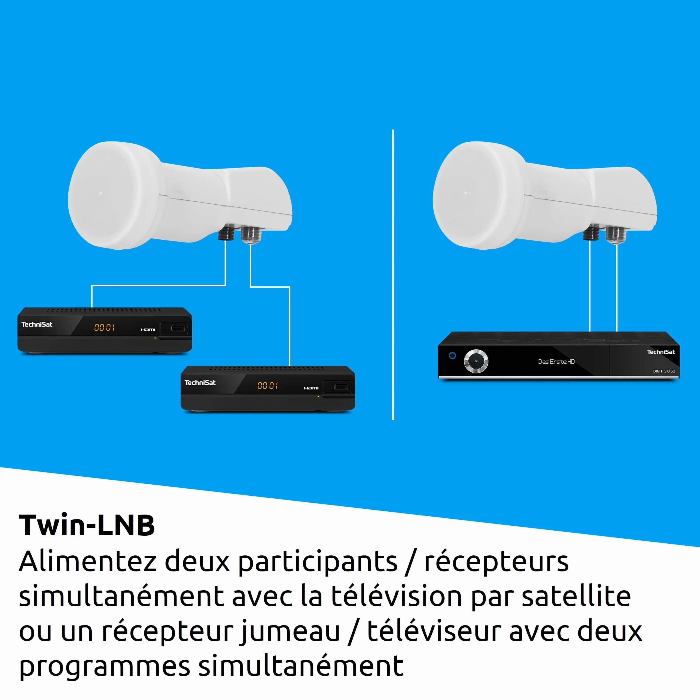 TechniSat TECHNITENNE 60 - Antenne parabolique pour 2 participants (Installation Satellite numérique de 60 cm, kit Complet Comprenant avec Support de mât et LNB Twin Universel) Gris Clair