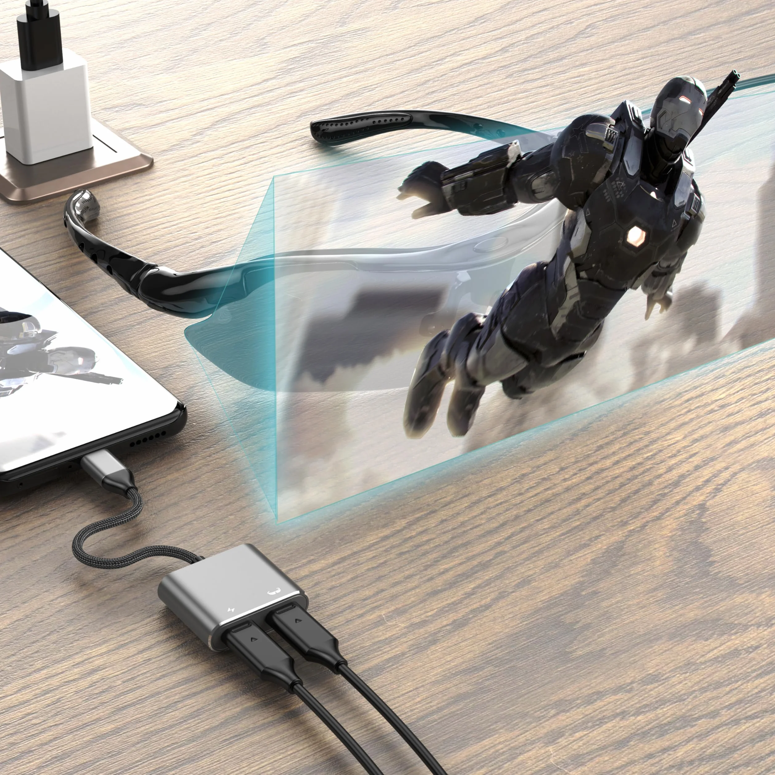 Adaptateur de Lunettes USB-C vers AR, Chargement et Jeu, Compatible avec Charge Rapide PD de 100W pour iPhone 17-15, Switch OLED, Steam Deck&Viture/Rokid/Xreal/RayNeo AR 1080P 120 Hz/4K 60Hz