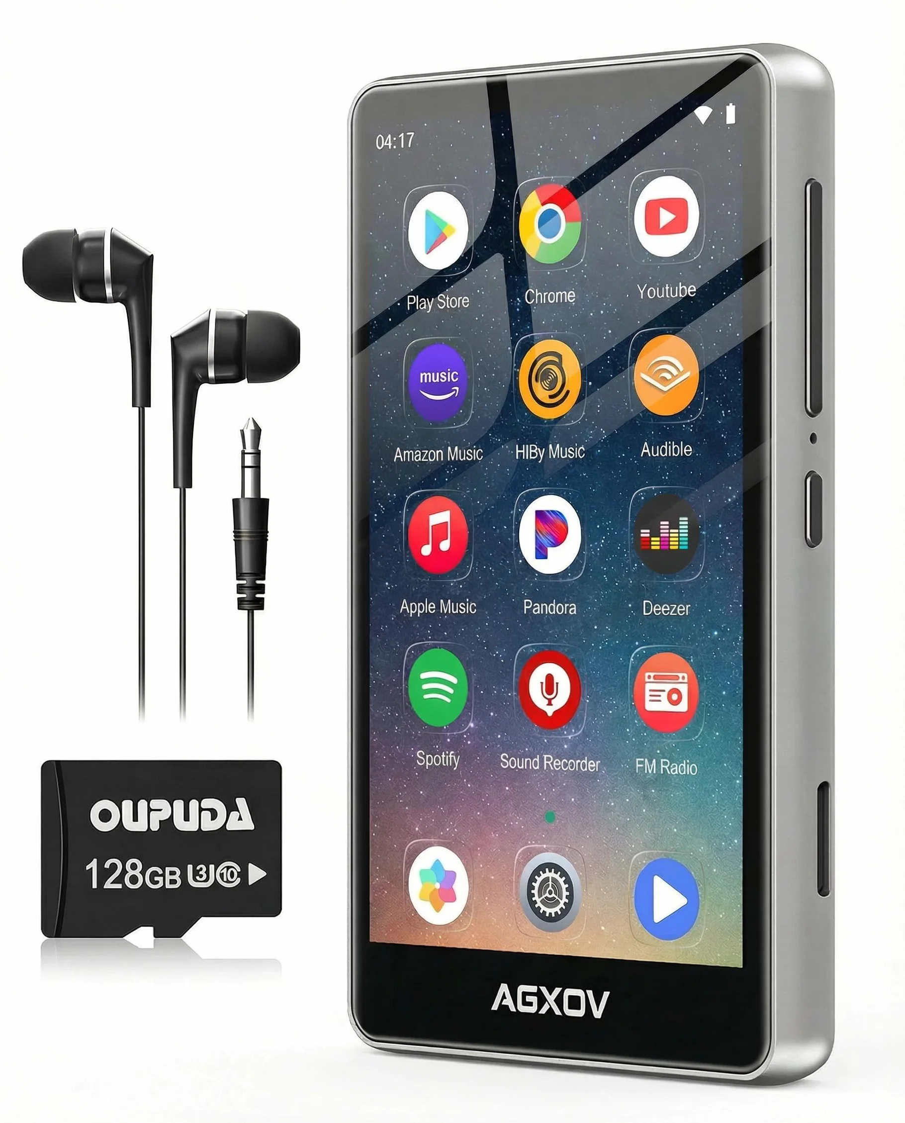 Lecteur MP3 Spotify Bluetooth Wi-Fi 144Go Écran Tactile 4,02 Pouces Radio FM Argent