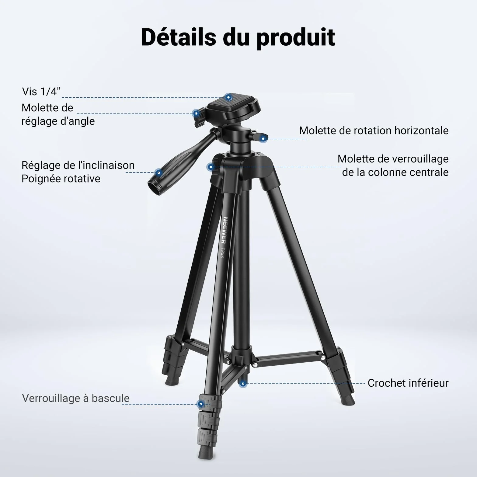 NEEWER Entry Level Version Trépied pour Téléphone Portable et Appareil Photo, Support de Voyage Léger en Métal avec Griffe Porte-Téléphone Portable Compatible avec iPhone, TP53