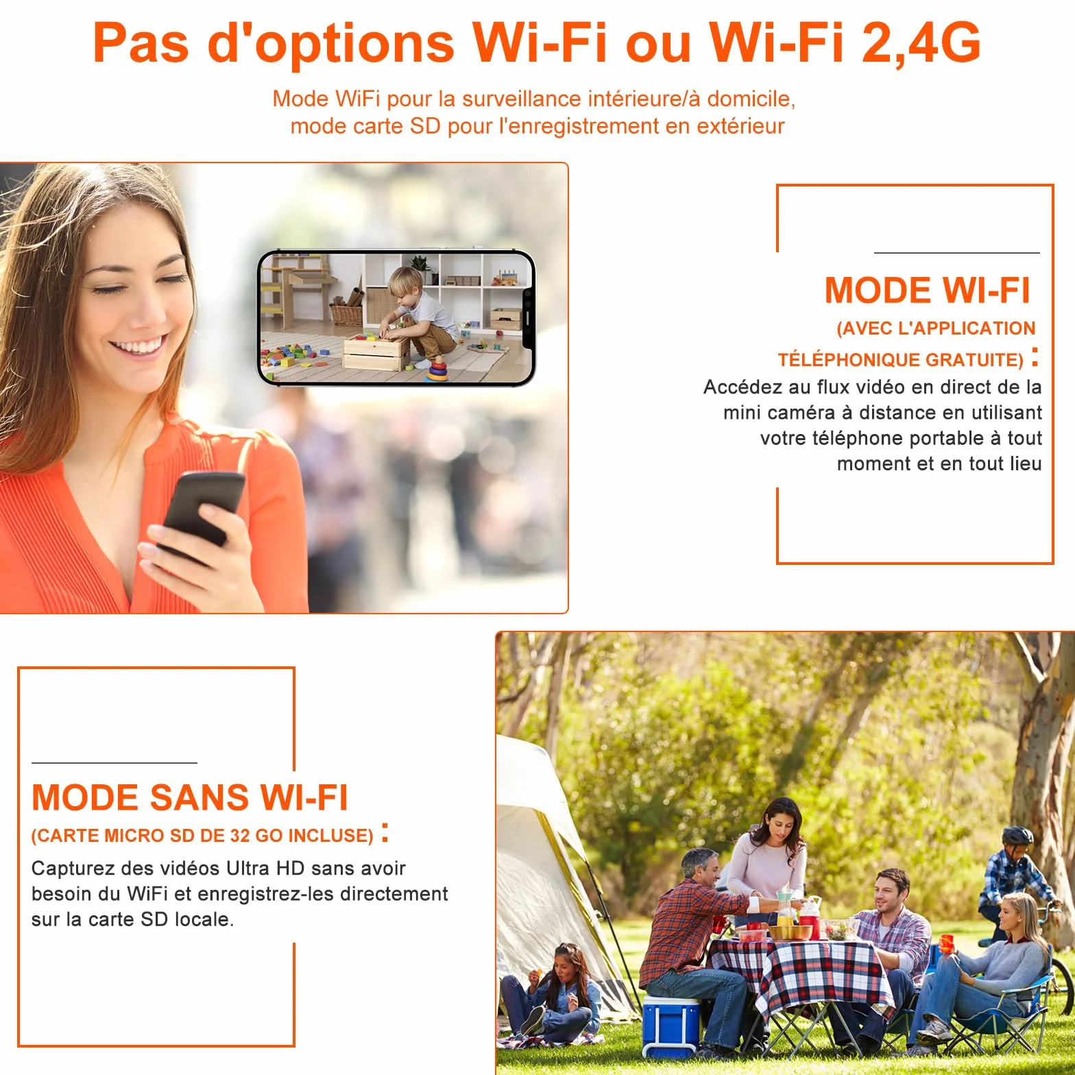 Bextgoo Mini Camera sans Fil, Options Wi-FI ou sans Wi-FI, 4K Camera de Surveillance sans Internet avec avec Carte TF 32 Go, Vision Nocturne, Mini Camera pour Maison/Intérieur/Extérieur(Noir)