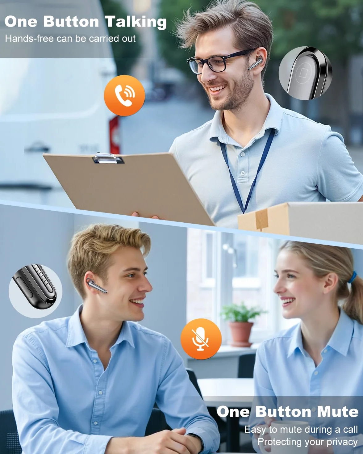 New Bee oreillette Bluetooth sans Fil V5.1 avec 50 Heures d'autonomie, kit Main Libre Ultra-léger avec Annulation du Microphone ENC, Connexion à Deux appareils pour Conduite/Affaires