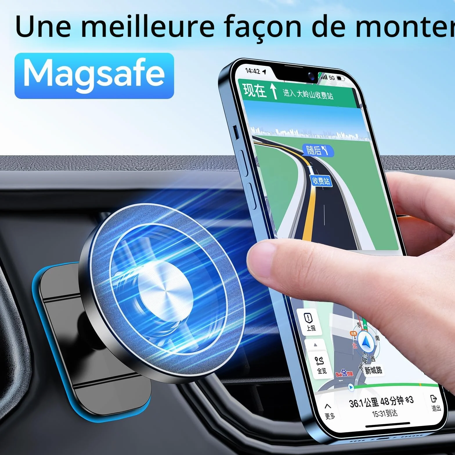 Coolpow Support Telephone Voiture Magsafe【Super Aimants】 Porte Téléphone Voiture Aimanté【360°Rotation】Aimant Telephone Voiture GPS Accessoire Voiture Interieur pour iPhone 17 Pro Max 16 15 14 13, Noir