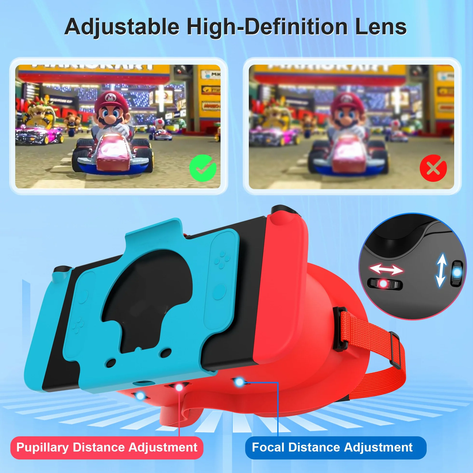 Casque VR 3D Réalité Virtuelle pour Nintendo Switch OLED avec Lentilles Réglables