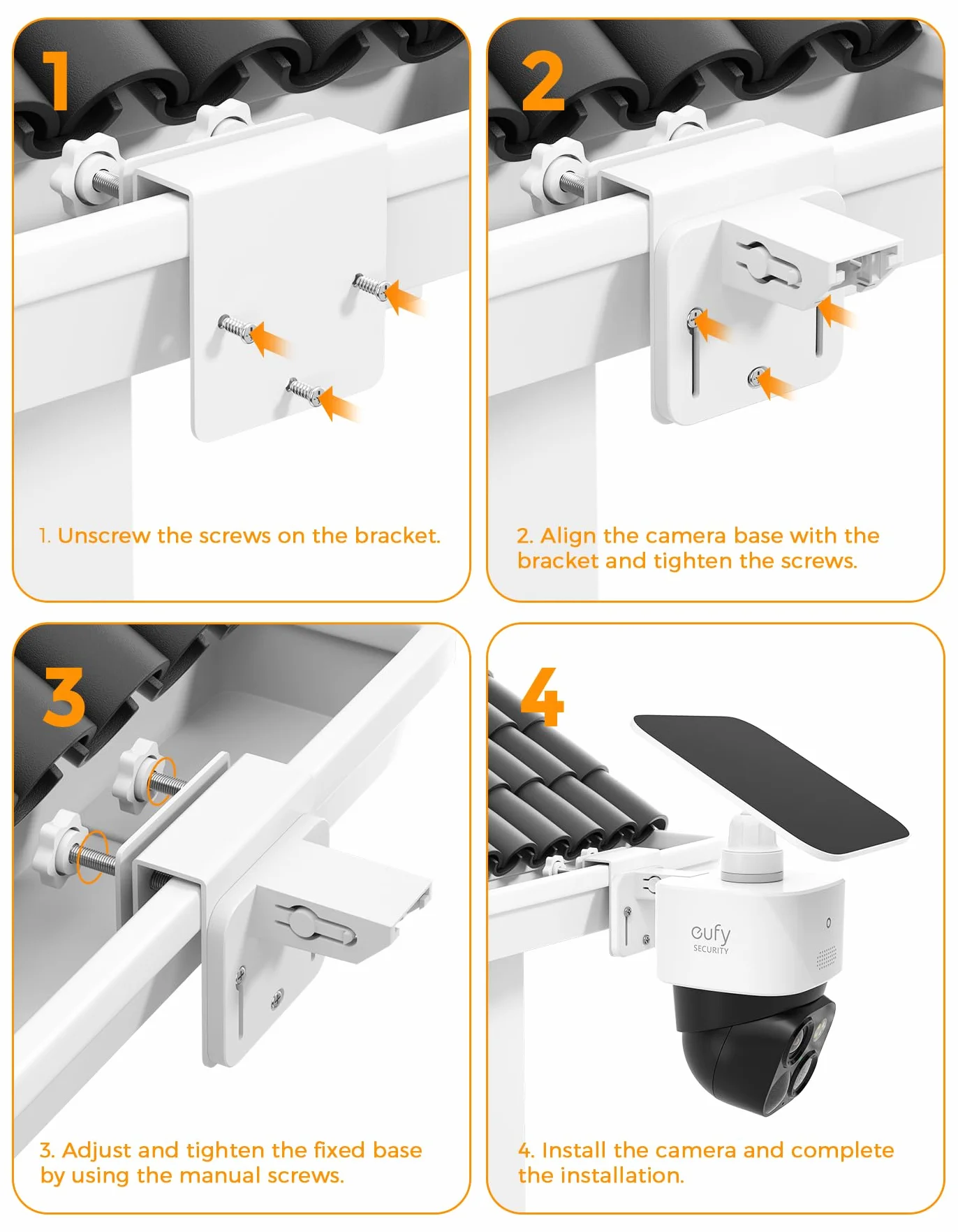 Support pour caméra de sécurité Eufy SoloCam S340/SoloCam E30/E42, support de caméra de sécurité solaire, vis anti-rouille, pas de perçage, compatible avec les caméras dôme IP PTZ extérieures