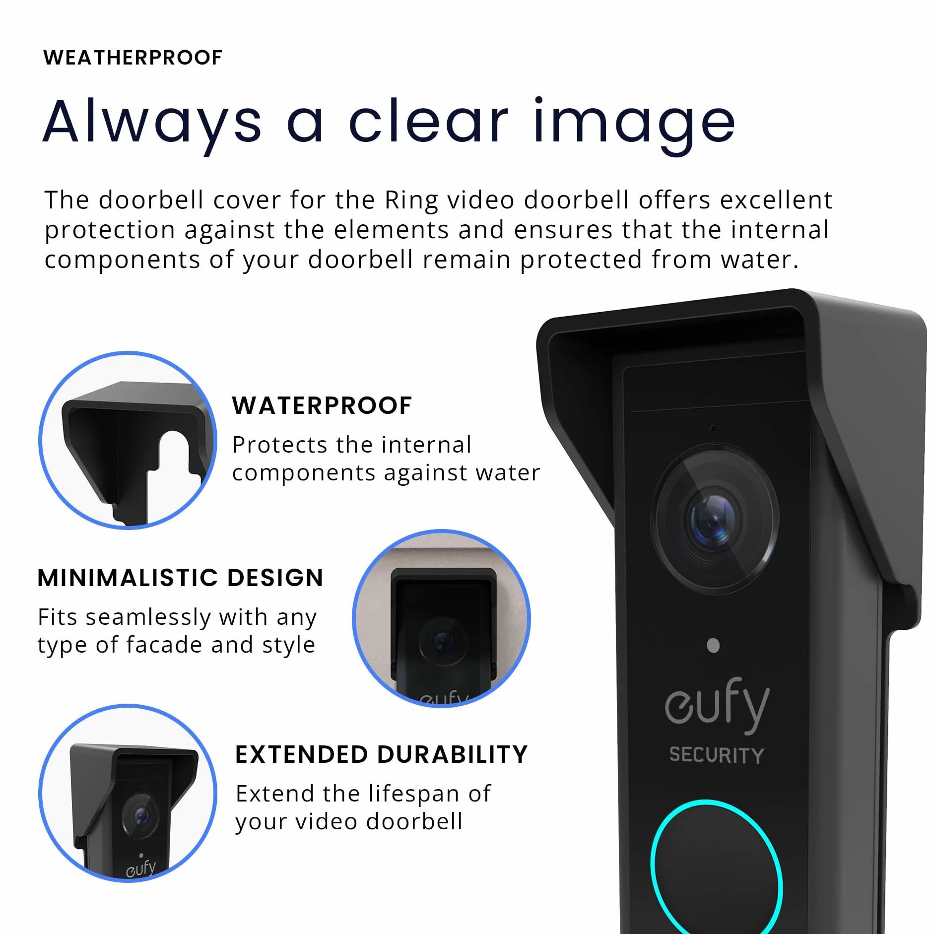 Couvercle de Sonnette pour Eufy Dual 2K S220, Protection Pluie & Soleil | Compatible avec Eufy - Sans perçage de trous supplémentaires