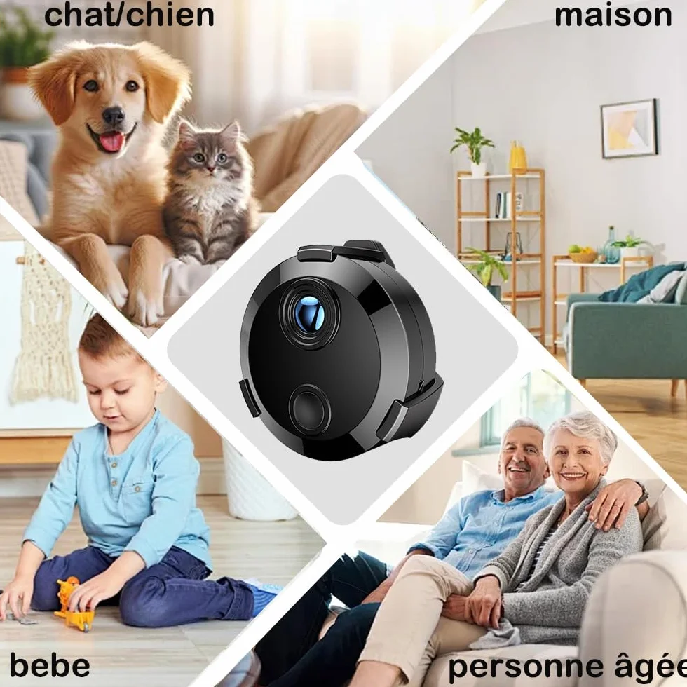 Mini Camera Espion sans Fil, Micro Camera Surveillance Wifi Interieur/Exterieur sans Fil Discrete, Vision Nocturne et Détection de Mouvement, 1080P Petit Cachee Camera Espion Bebe Maison Chat Voiture