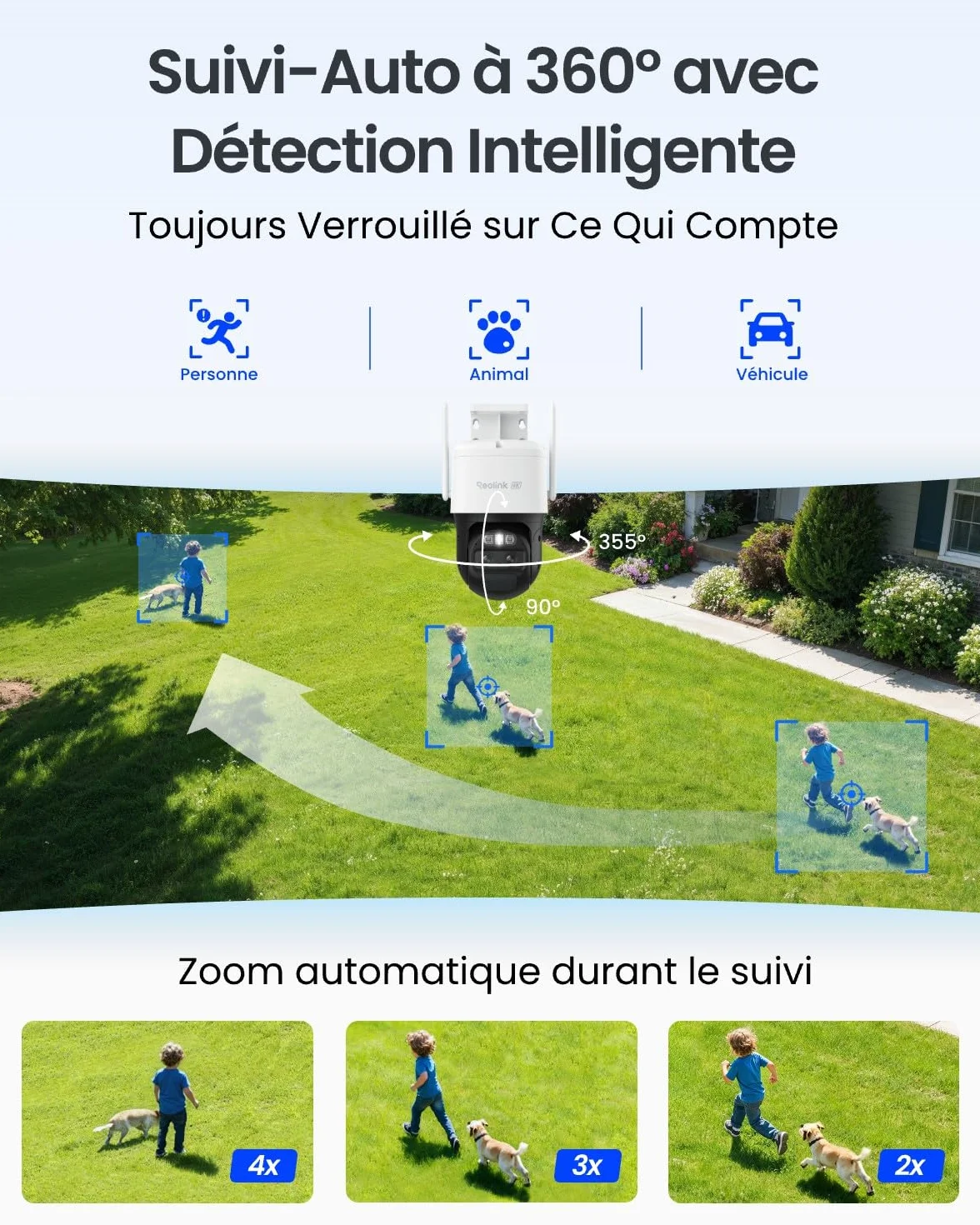 Reolink 4K PTZ Camera Solaire Exterieur WiFi sans Fil, Suivi & Zoom 8X Auto, Deux Objectif, Autonomie de 180j, Projecteurs Audio Bidirectionnel, TrackMix 4K+Panneau Solaire