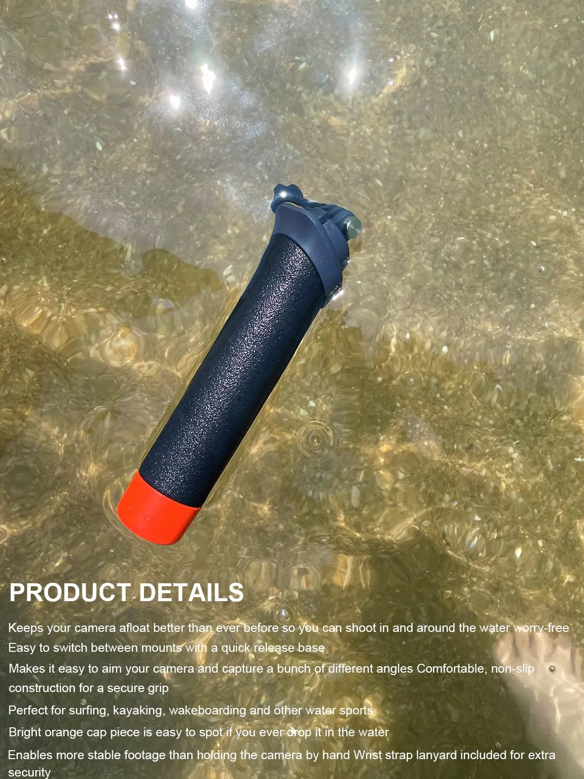 Lammcou Poignée Flottante, Go Pro étanche Handler pour plongée sous-Marine, Monopode avec Corde de sécurité et Bracelet, Floating Hand Grip pour Hero 13 12 11 10 9 Go3 X3 Accessoires