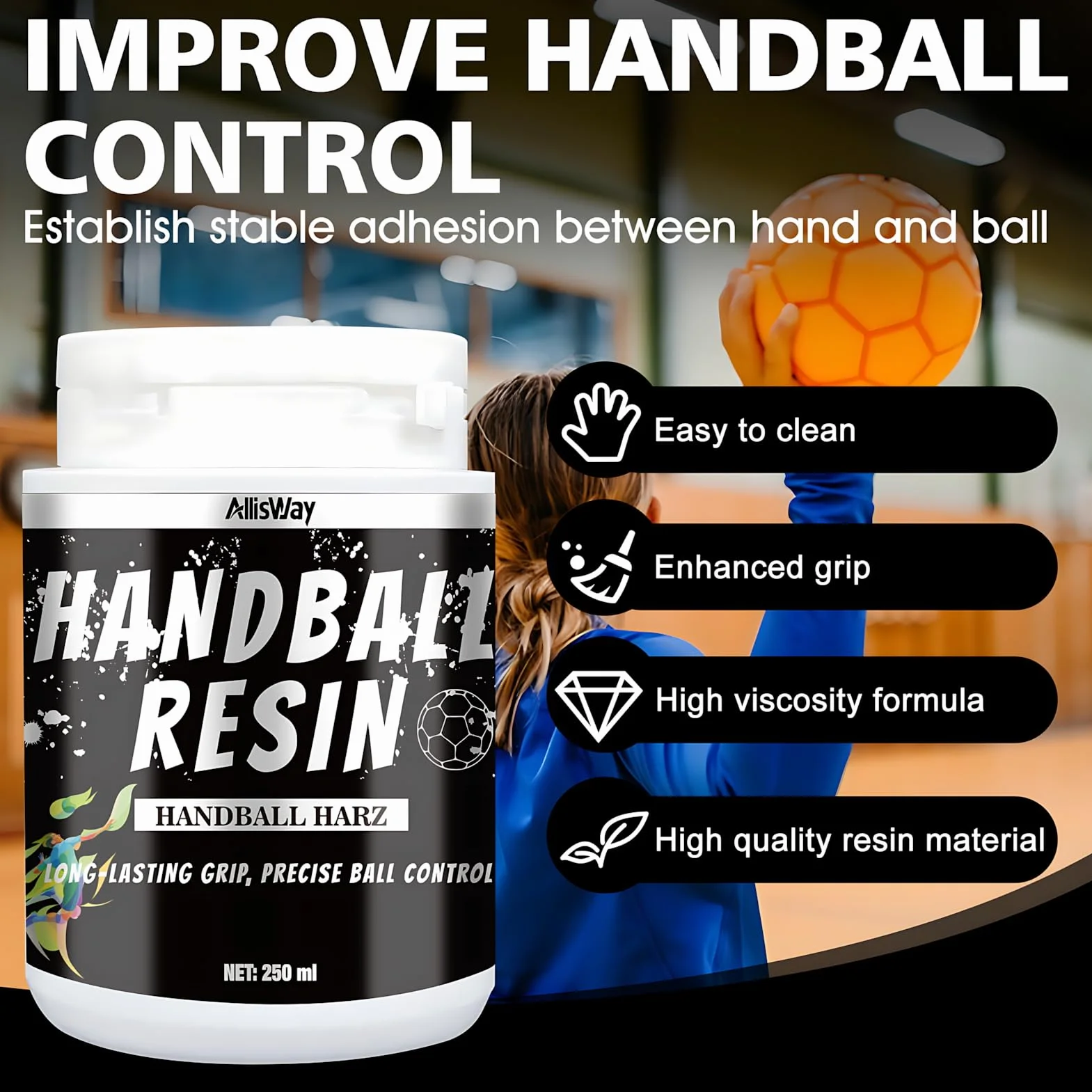 Résine Handball 250 ML Forte Adhérence Contrôle Optimal du Ballon Facile à Appliquer et à Nettoyer