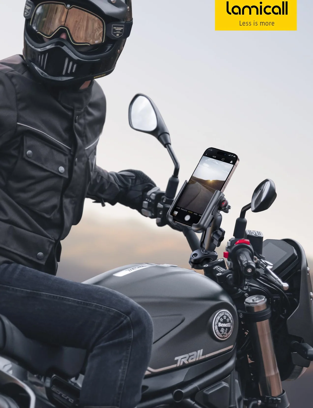 Lamicall Support Téléphone Moto - [Tout Métal] [Anti-Vibration] [Bras Rétractable] Antivol, 2 x 360° Rotation, Porte Téléphone Vélo, pour iPhone 17 16 15 14 13 et Autre Smartphone de 4,7-7,2" - Noir