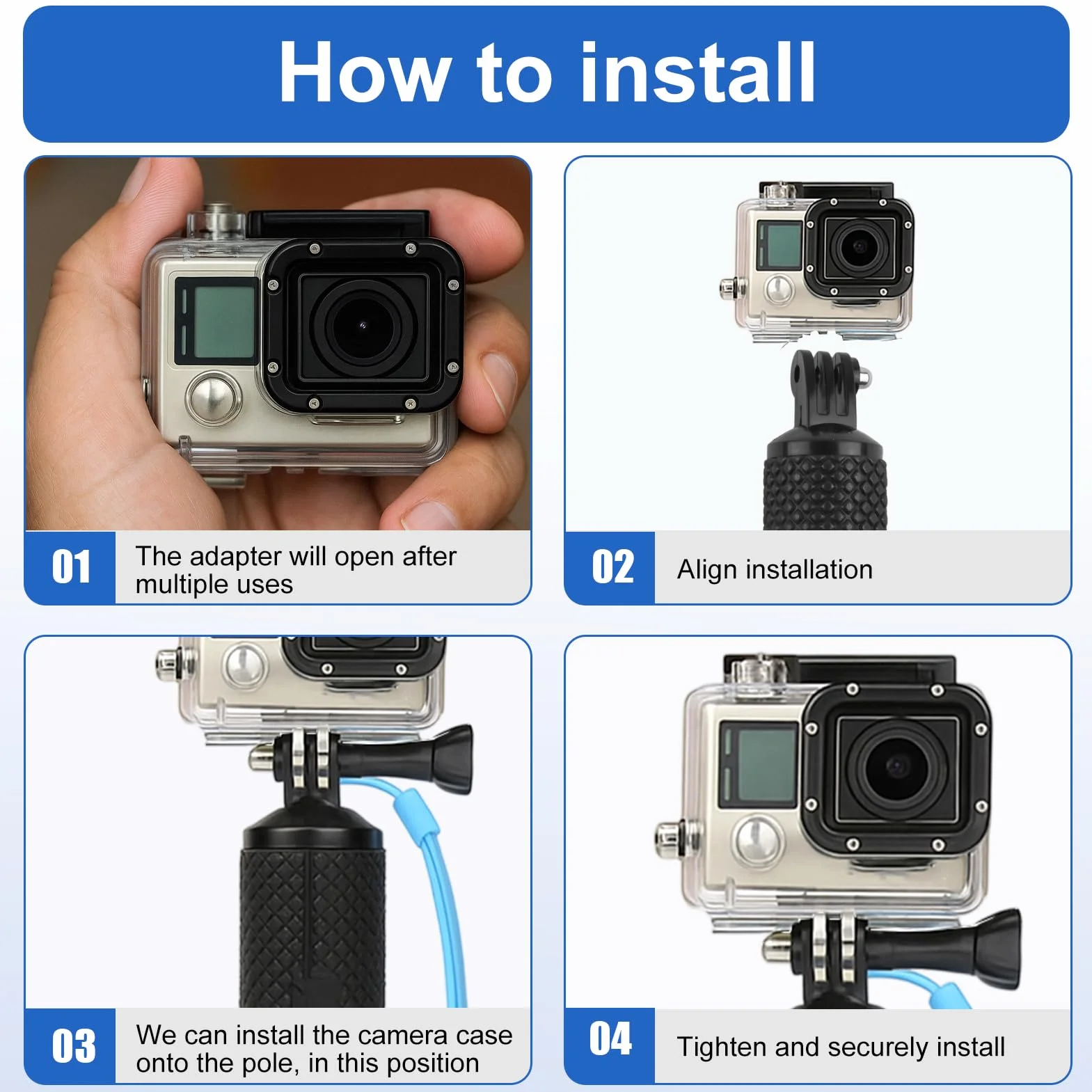 Poignée Flottante pour GoPro Hero 13 12 11 10 9, Étanche Handler Étanche Action Caméra Grip Pôle, Perche pour Go Pro avec Corde Sécurité, Rangement Étanche pour GoPro Étanche sous Marine, Noir