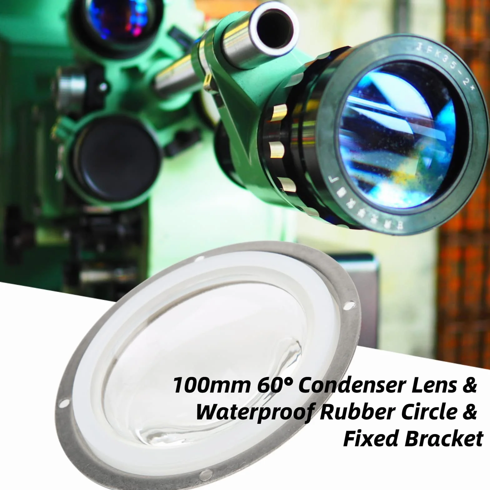 Condensateur LED Plano Convexe Lentille en Verre 100mm avec Support Fixe pour LED de 20W à 200W