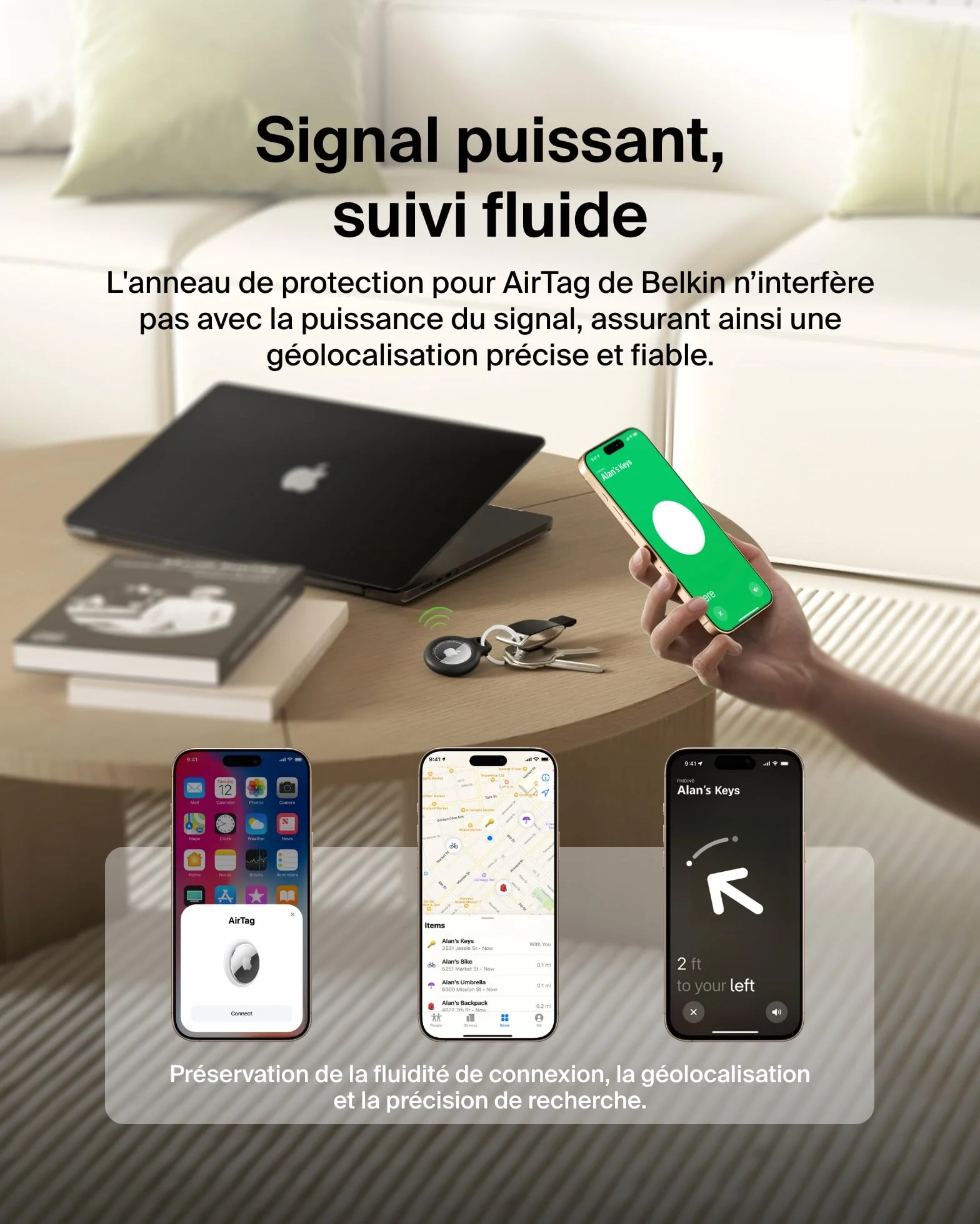 Belkin Anneau de protection avec attache en métal (protection pour AirTag, accessoire résistant aux rayures, Noir)