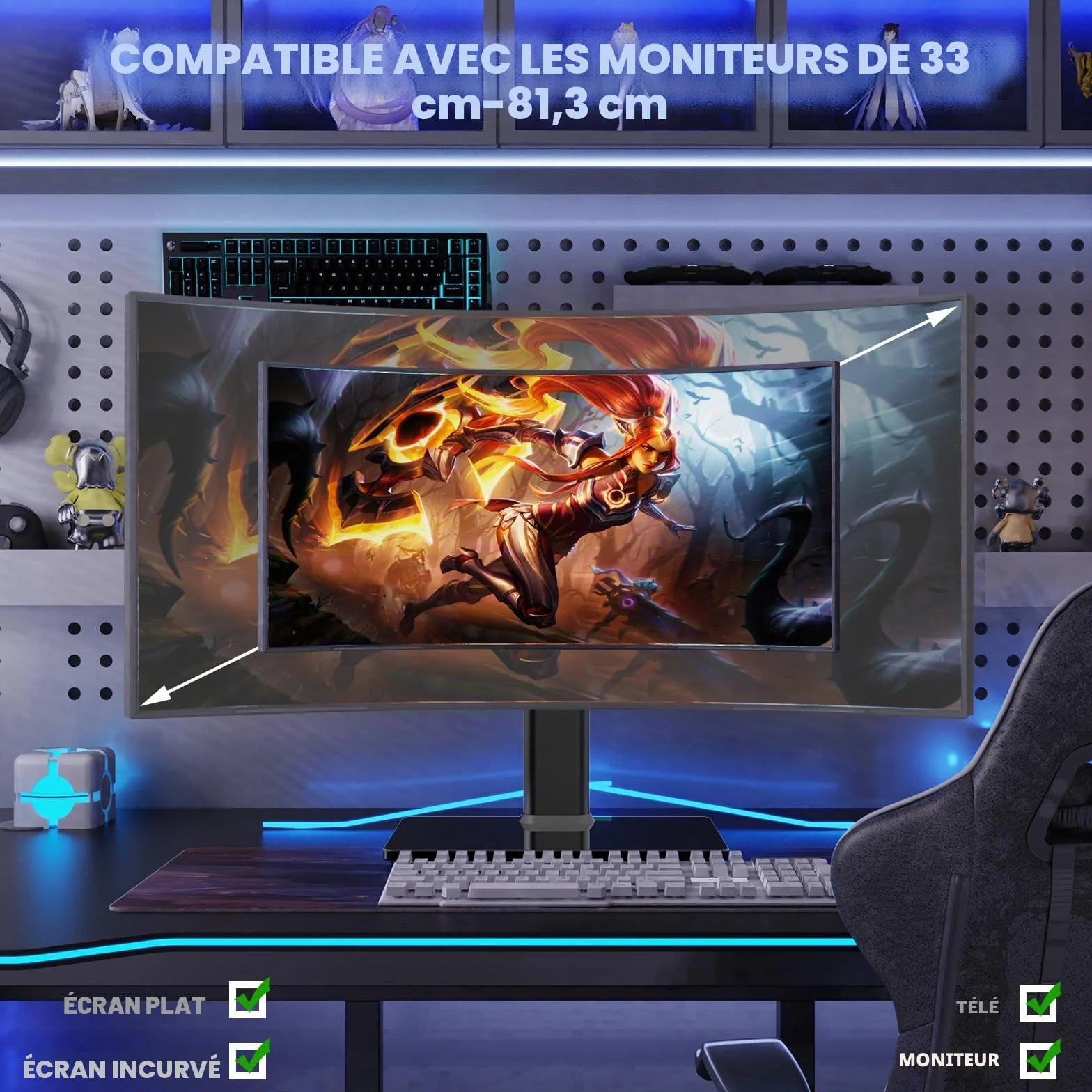Hemudu Support de Bureau Simple pour écran LCD 13"-32" avec Pivot, Hauteur réglable, Rotation, 35 kg