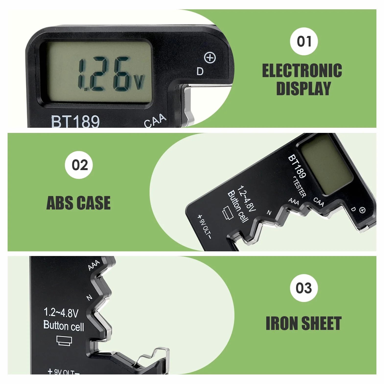 Mini Testeur de Piles Numérique, Testeur de Pile Universel en ABS avec Écran LCD Haute Définition pour Types D CAA N LR44 9V 6F22 pour l'Utilisation la Gestion de Énergies dans Appareils Électroniques