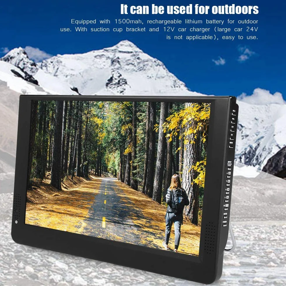 Téléviseur numérique Portable, Lecteur de télévision numérique Portable 1080P 12 Pouces 16: 9 LED, pour Chambre à Coucher, Cuisine, Caravane, Voiture, avec Support