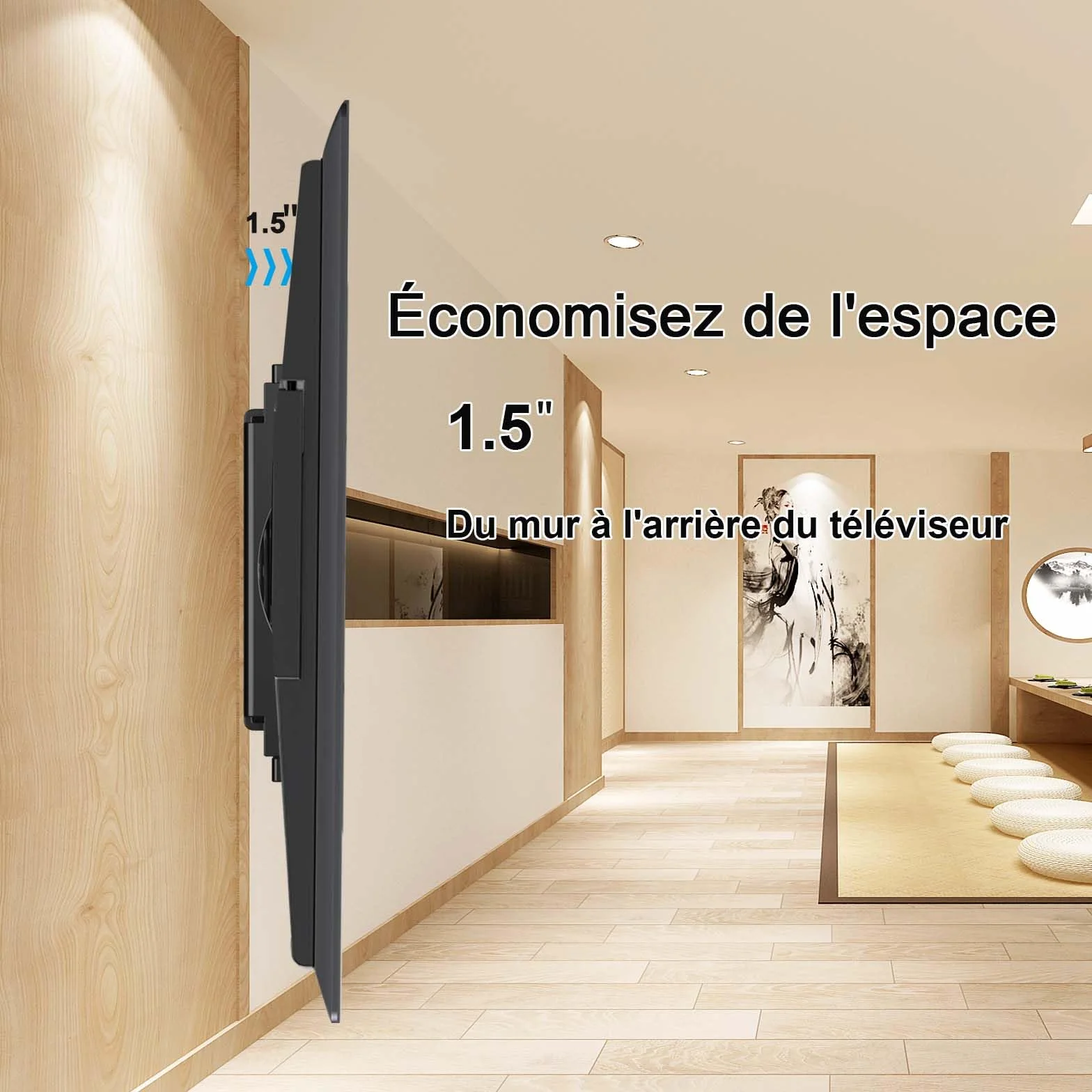 Support Mural TV inclinable pour la Plupart 32 à 68", VESA Jusqu’à 400x400mm et Charge maximale 60 KG, 40 43 50 55 58 60 65 Pouces réglable Rack Mural pour TV,Support TV Mural,TV Wall Mount