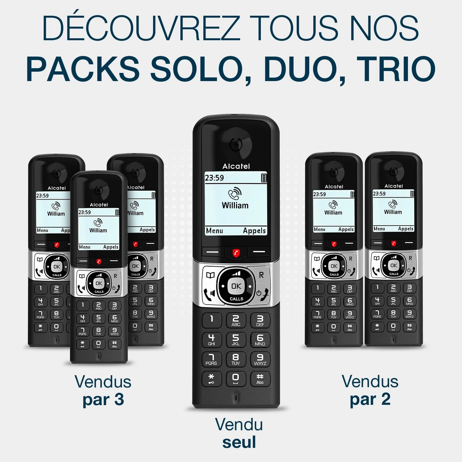ALCATEL F890 Voice - Téléphone Fixe Sans Fil DECT Avec Répondeur - Écran Graphique Haute Résolution - Mains Libres - Blocage Des Appels - Sonnerie VIP - Répondeur 50 Min - Noir/Gris
