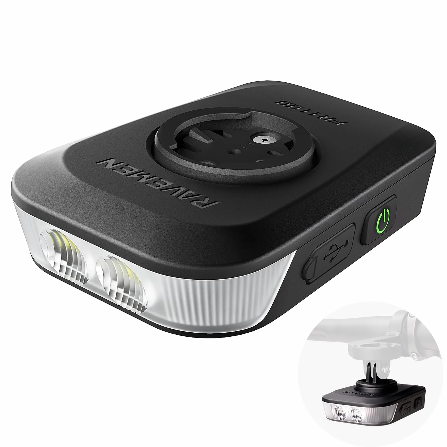 RAVEMEN FR1100 SE Phare Avant Vélo 1100 Lumens 270° Grand Angle Compatible Garmin/Wahoo/Bryton