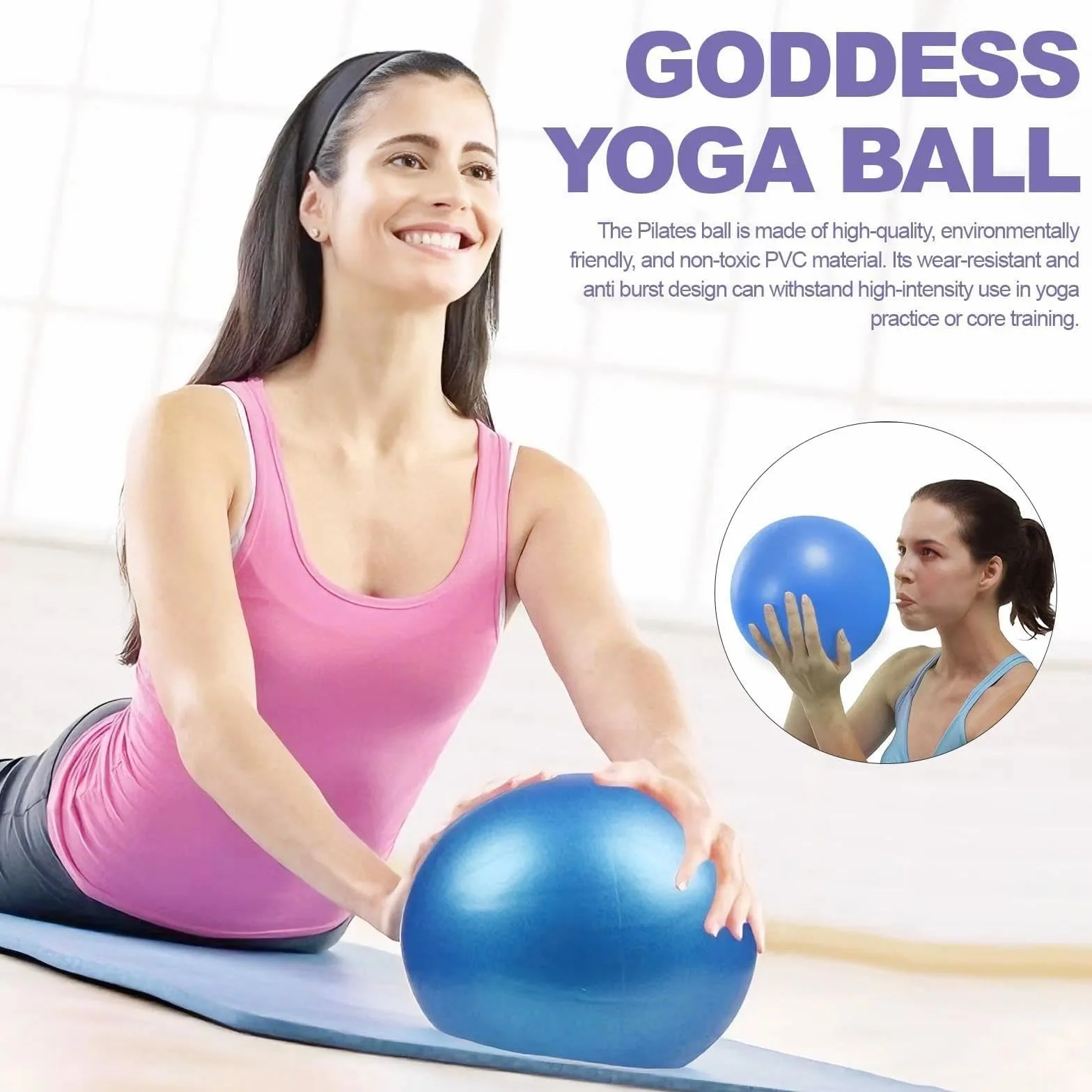 Ballon de Pilates 22cm avec Ceinture Élastique pour Yoga, Grossesse, Kinésithérapie
