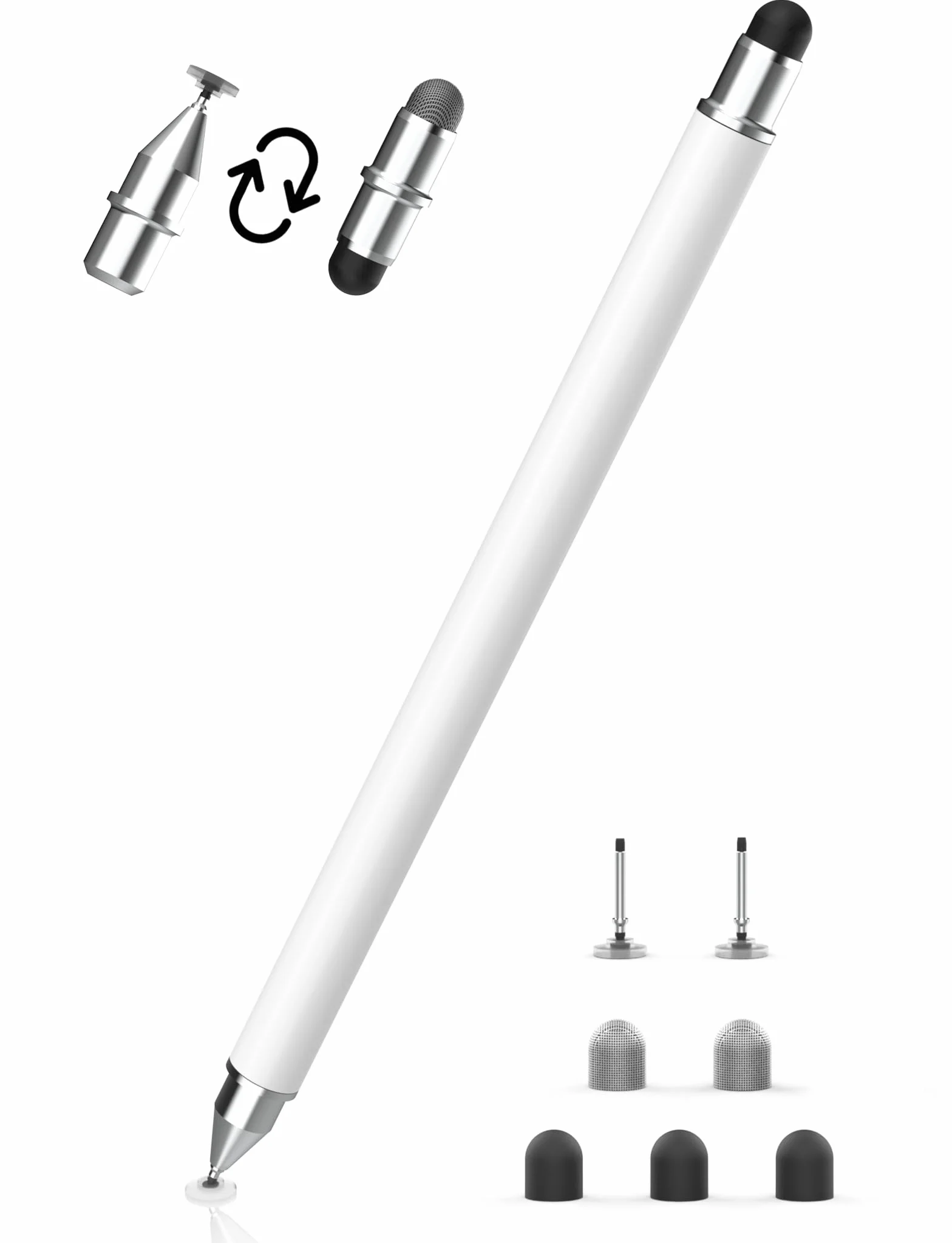 MEKO Stylet Tactile Magnétique 3 en 1 pour Tablette avec Embout Fibre Caoutchouc Disque - Blanc