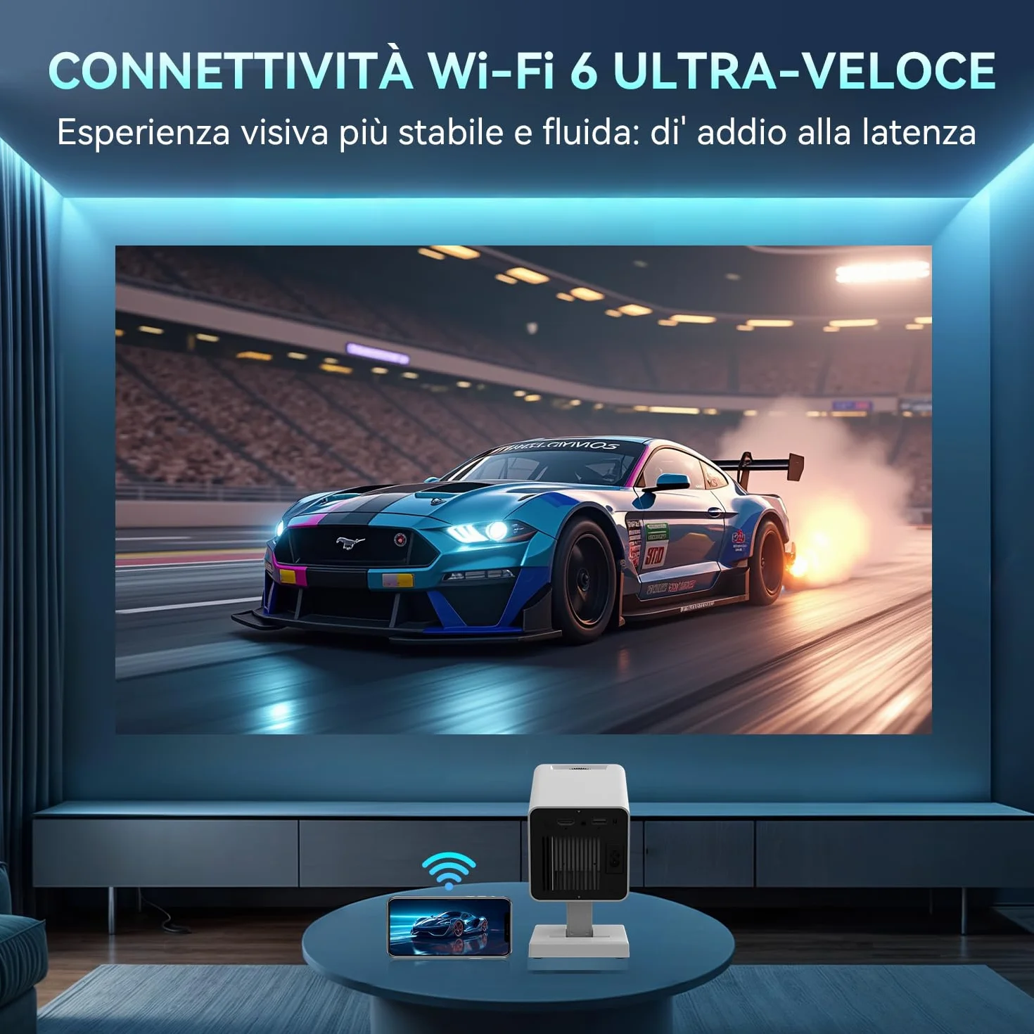 Projecteur 4K Android 11 Portable 5G WiFi BT 5.4 Full HD 1080P 120 Pouces Correction Trapézoïdale HDMI USB Blanc