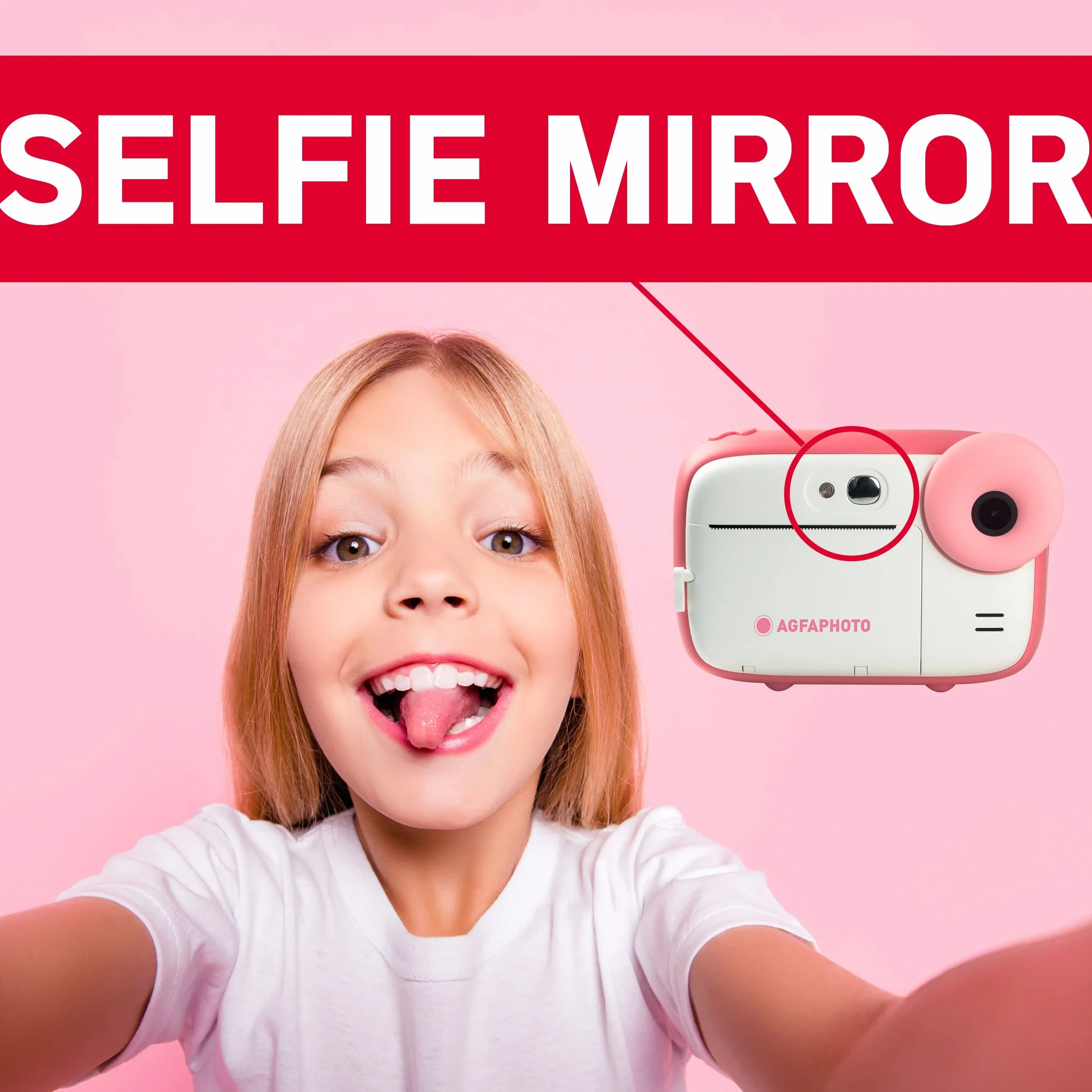 AgfaPhoto Realikids Instant Cam - Appareil Photo Instantané pour Enfant, Photo/Video, Ecran LCD 2,4', Port Micro SD, Batterie Lithium, Miroir Selfie et Filtre Photo