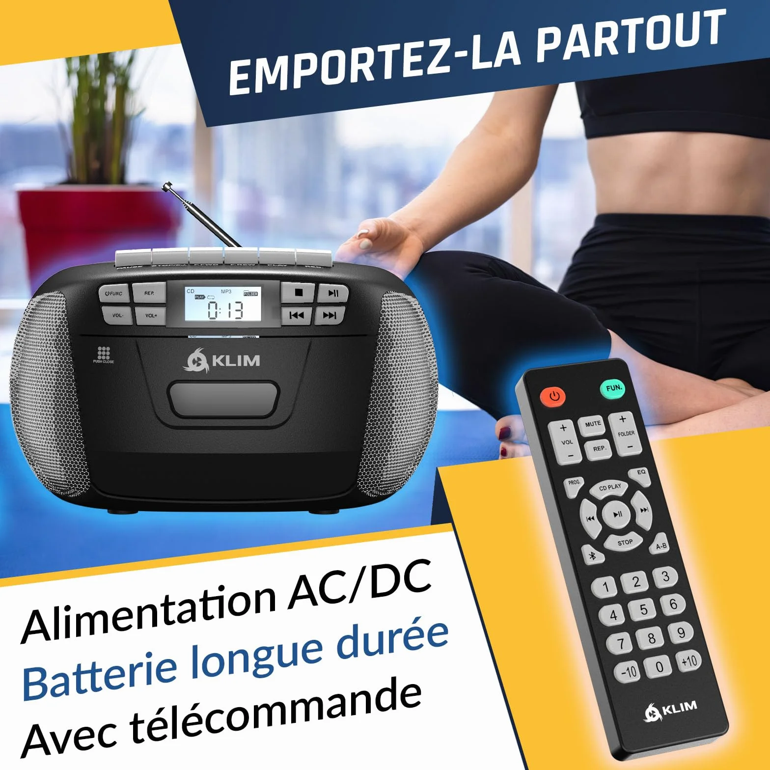 KLIM Lecteur CD Cassette Audio AM/FM Radio Bluetooth Stéréo Argent