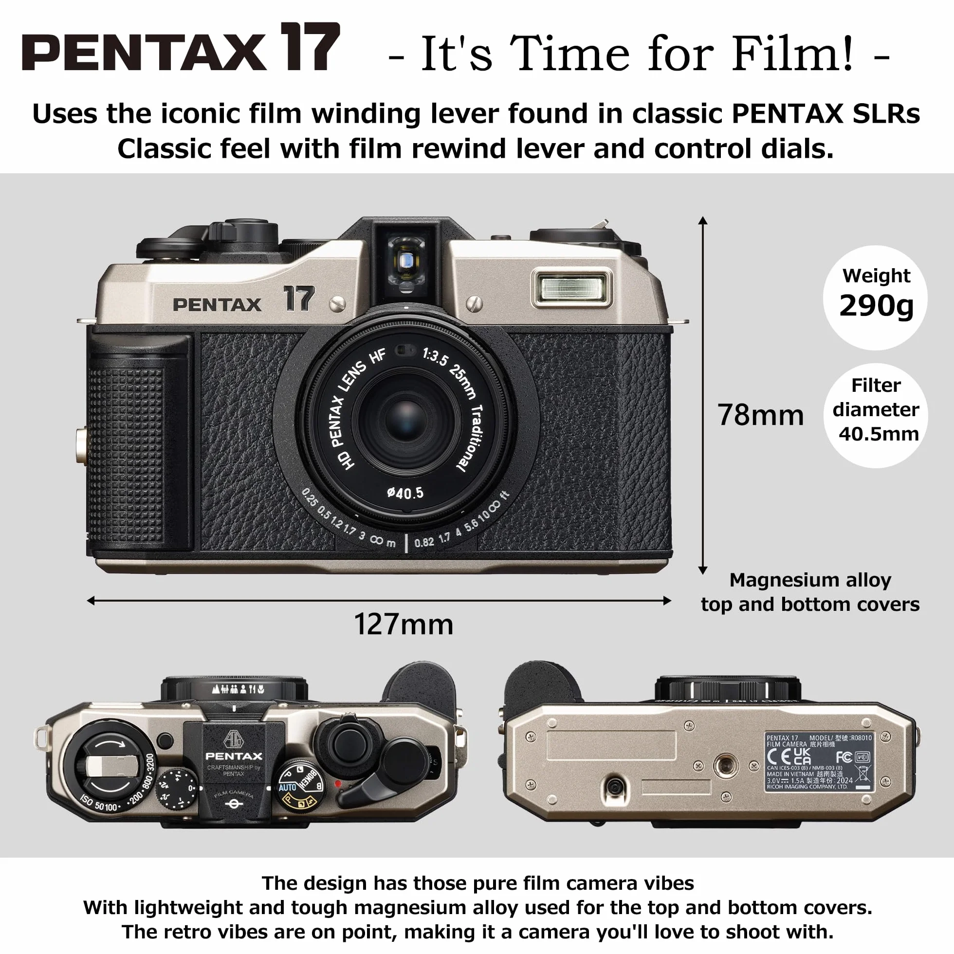PENTAX Appareil Photo Compact argentique à focale Fixe, conçu pour capturer des Photos au Demi-Format