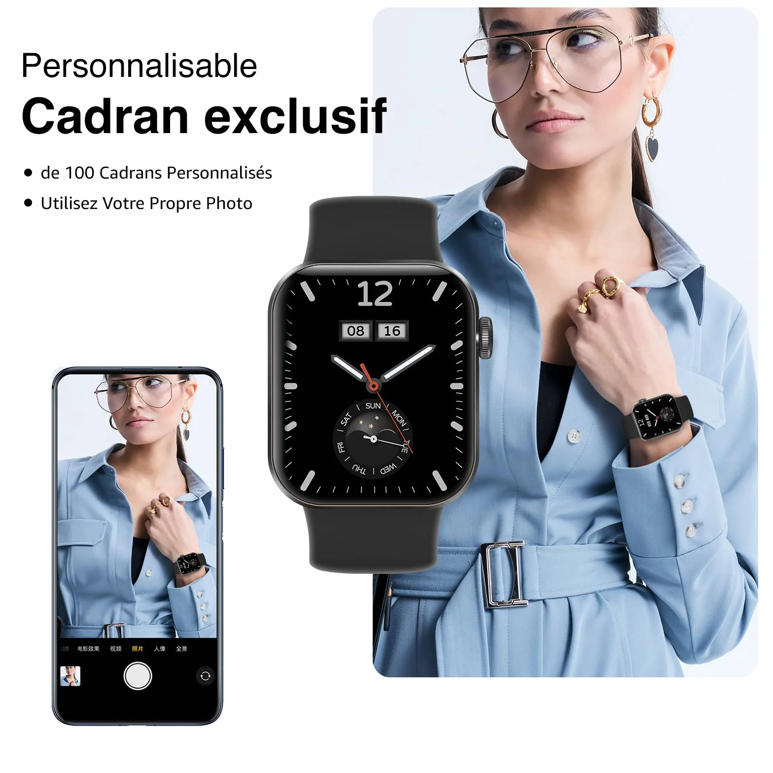 Montre Connectée Femme Homme avec Appels Bluetooth, 1.85" HD Smartwatch avec 140+ Modes Sportifs, Etanche IP68 Montre Connectee avec Podometre/Cardiofrequencemetre/Moniteur de Sommeil pour Android/iOS