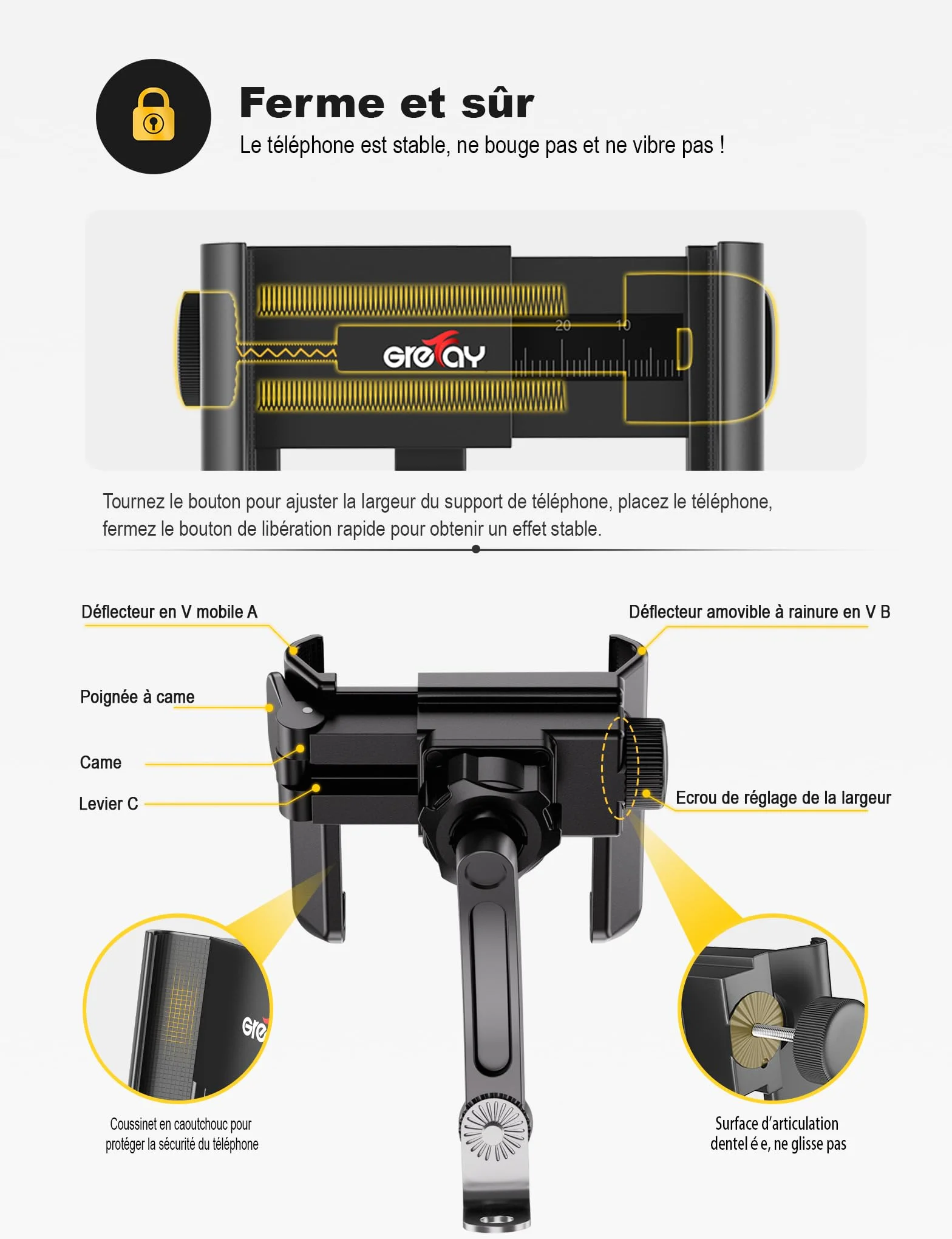 Grefay Support Téléphone de Moto Support Téléphone Scooter Rotatif à 360° Libération Rapide Support Moto Telephone pour 3,5 à 7,0 Pouces Smartphones Appareils