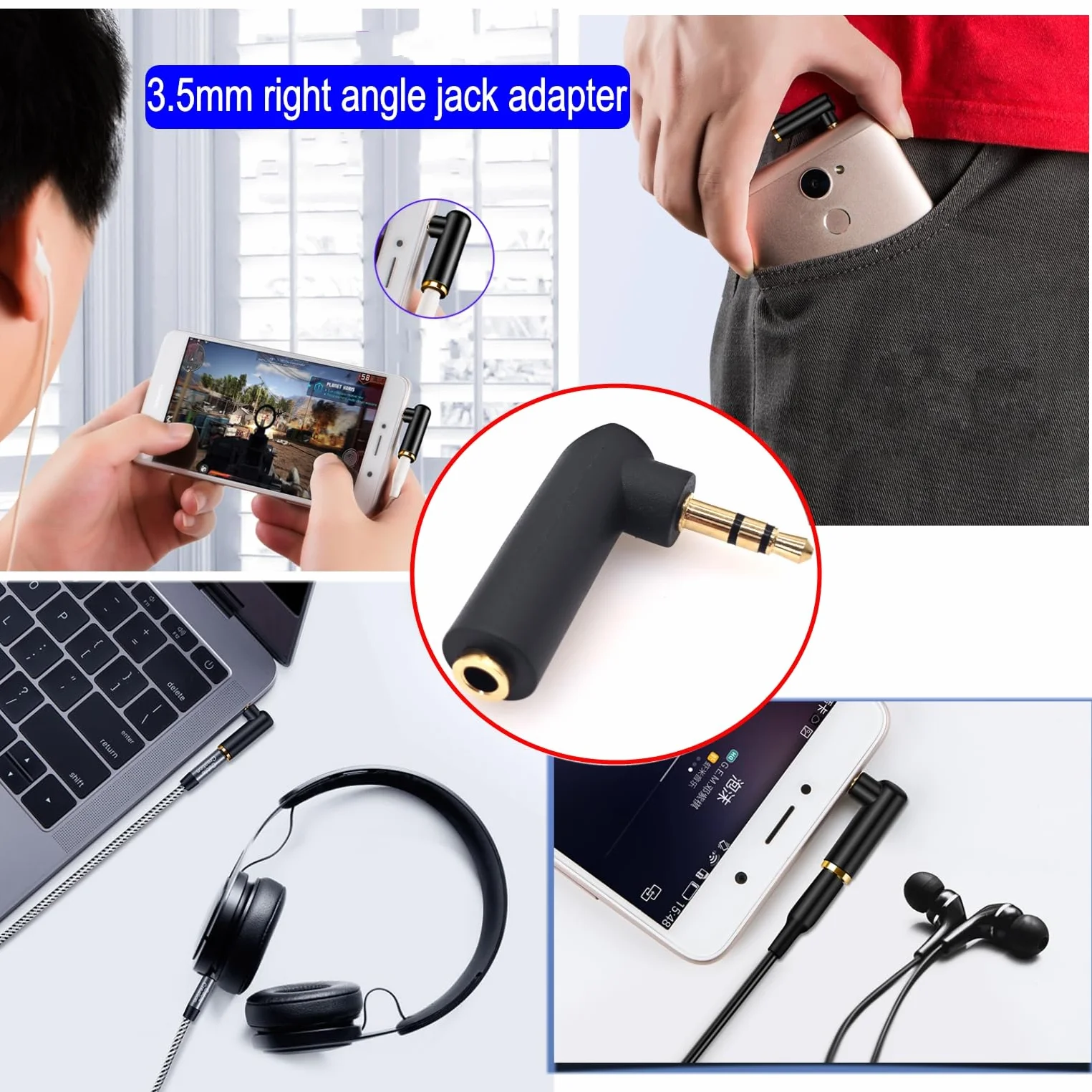 JZK 3,5 mm Adaptateur Jack coudé à 90°, convertisseur Audio stéréo TRS 3 pôles plaqué Or mâle vers Femelle, prolongateur Audio pour Casque AUX