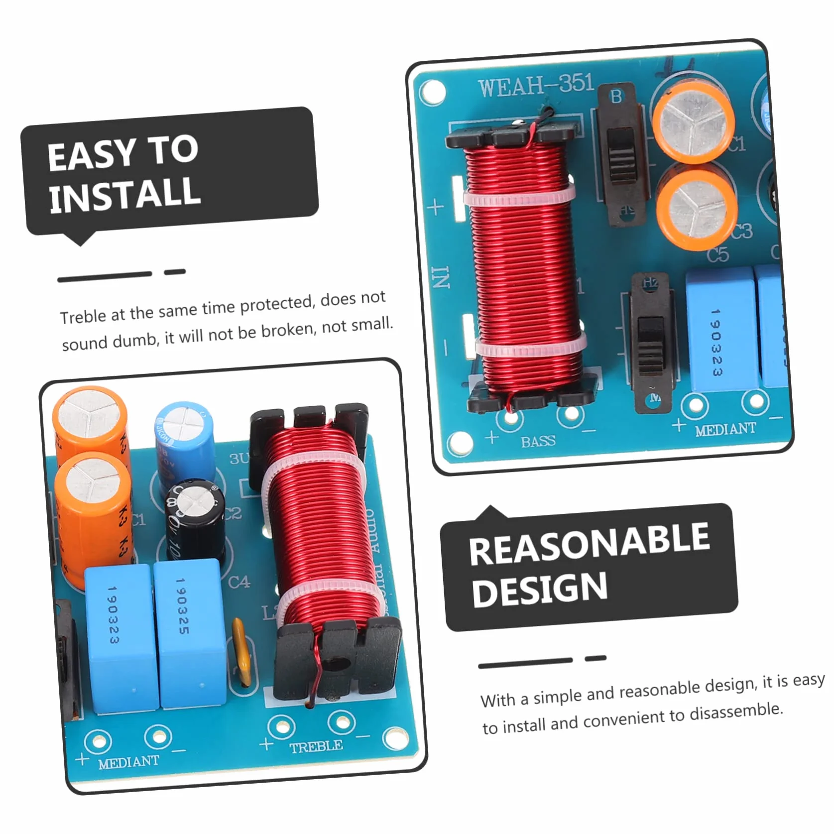 Diviseur de Bande Audio 3 Voies Professionnel pour Haut-Parleur Voiture et Golf Cart, 150w, Cuivre et Composants Électroniques, Protection des Aigus Facile à Installer