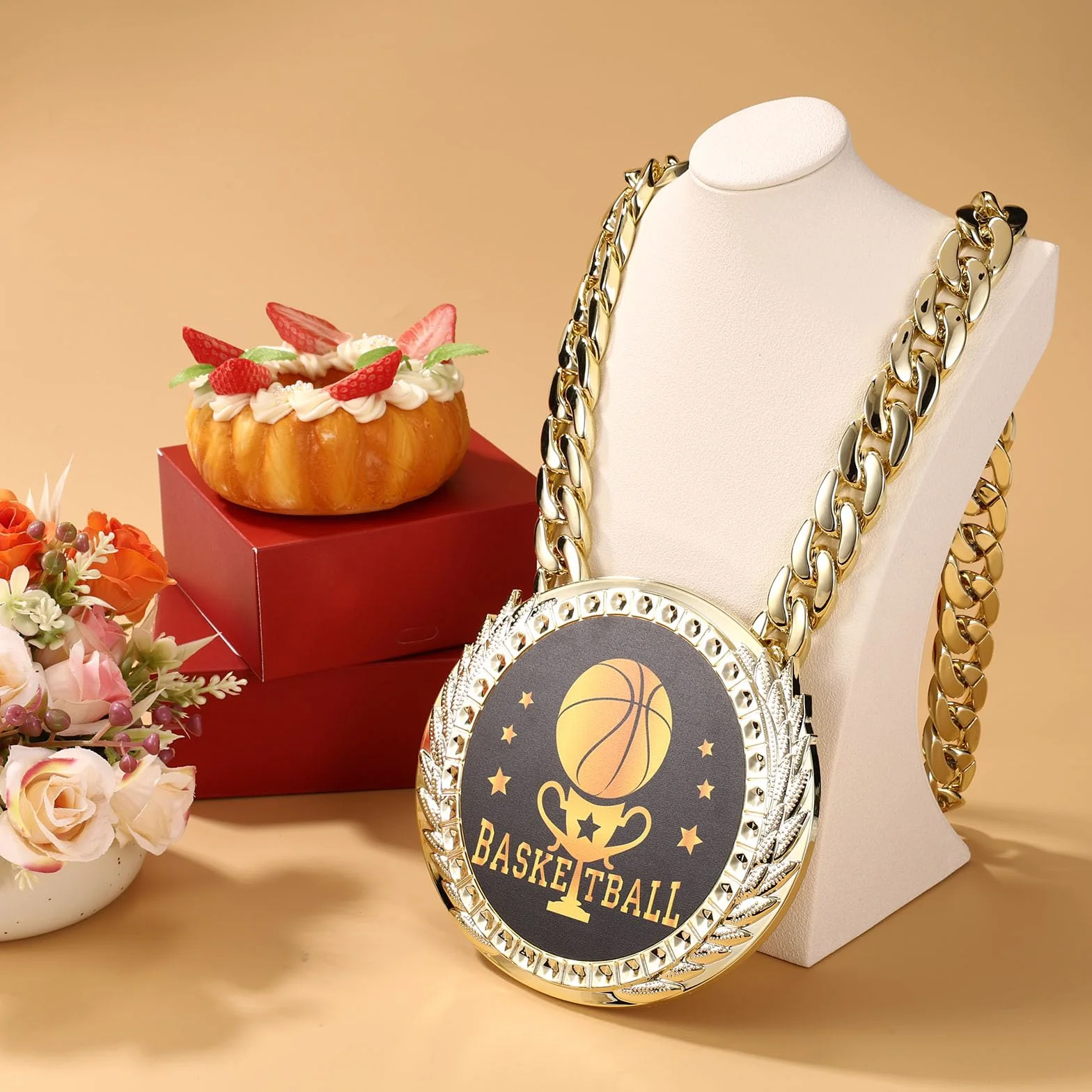 Chaîne Médaille Basketball 15cm Dorée MVP Récompense Collier Champion Sportif