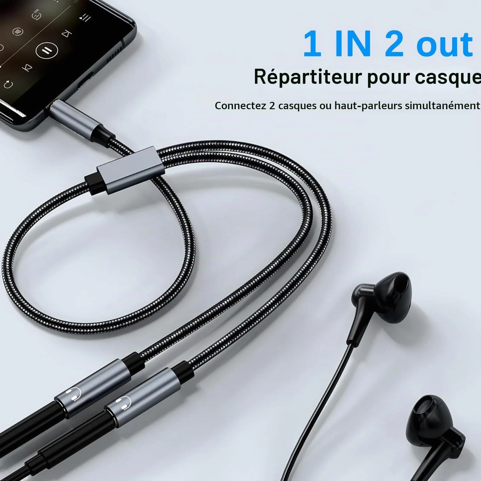 Avigers 3.5mm Splitter Audio Double Headphone Jack Mâle vers 2 Femelle Adaptateur Casque Stéréo Y Splitter