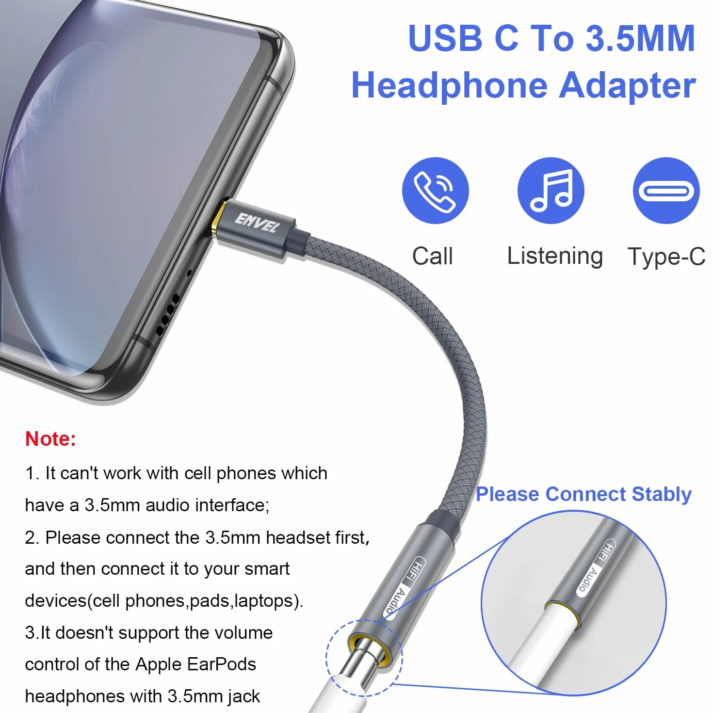 Adaptateur USB C vers Jack 3,5 mm, câble audio Type C vers auxiliaire pour Samsung Galaxy S24 S23 S20, iPad Pro, Google Pixel