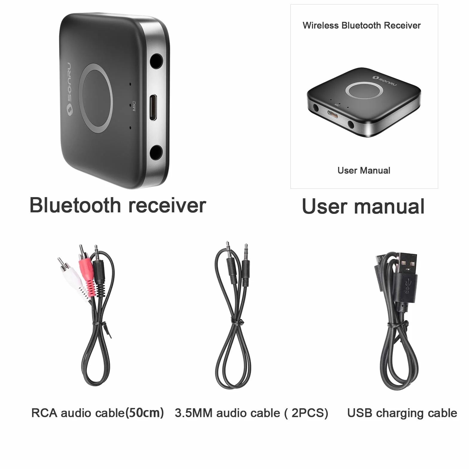 SONRU Récepteur Bluetooth 5.3, Adaptateur Bluetooth Récepteur Audio sans Fil de Voiture avec Câble RCA AUX 3,5 mm, Doubles Sorties AUX pour Système Audio de Diffusion Musique Stéréo à Domicile