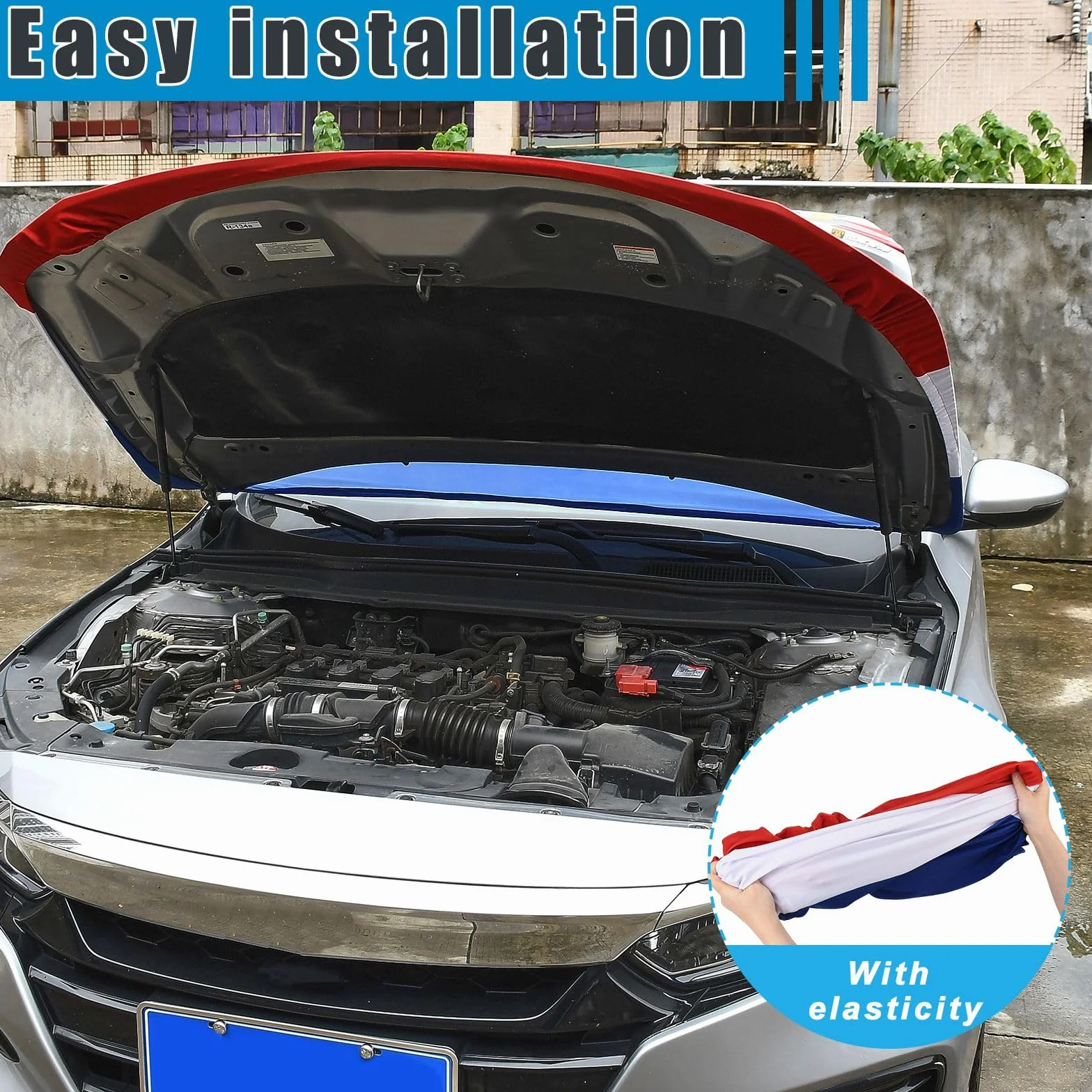 Blueshyhall Bâche de protection pour capot de voiture 120 x 150 cm élastique polyester résistant à l'usure lavable