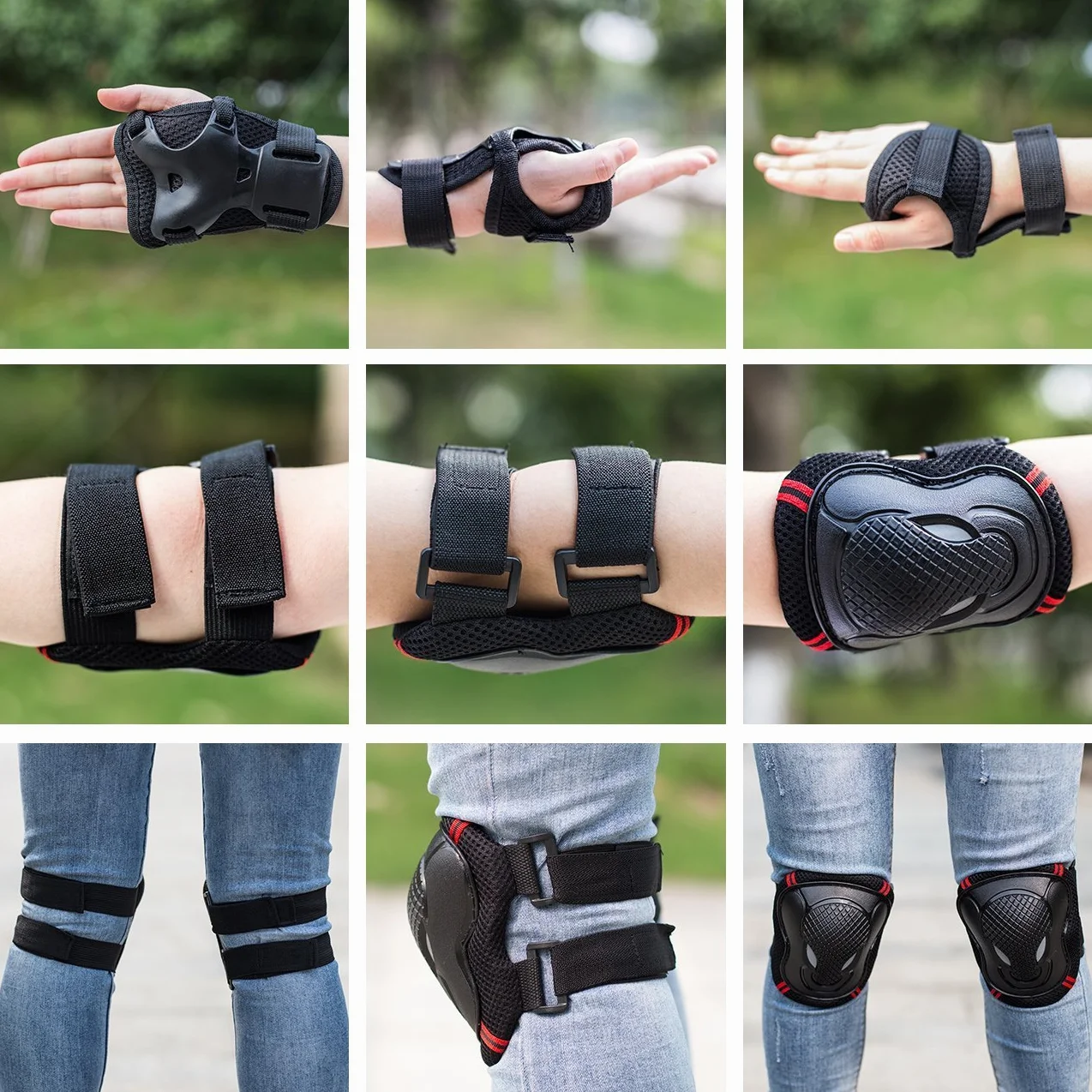Sets de Protection Enfants Ados Adultes 6 Pièces Genouillères Coudières Poignets Sport Skateboard Réglable